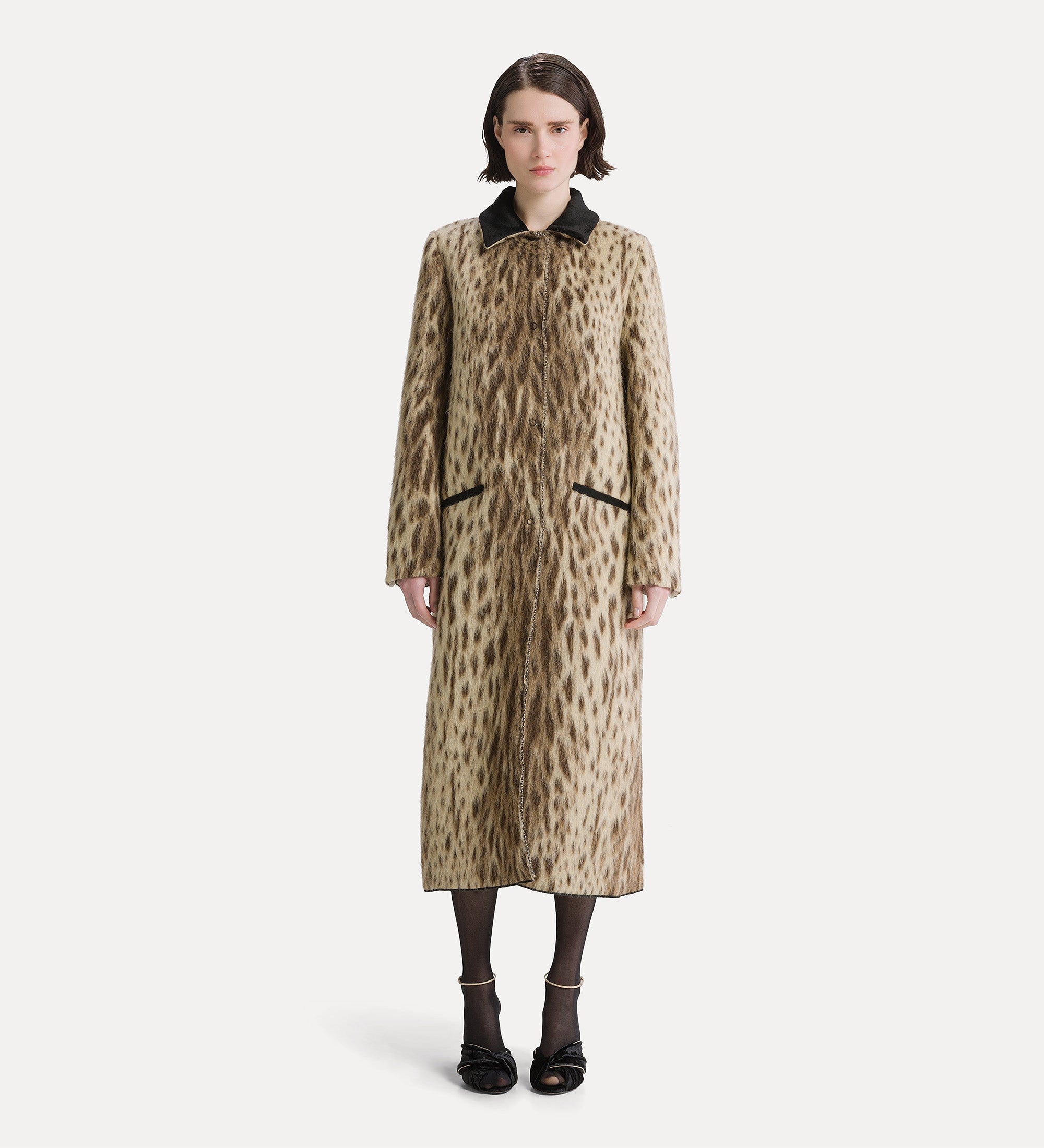 cappotto in misto lana vergine e alpaca “royal leopard” gold