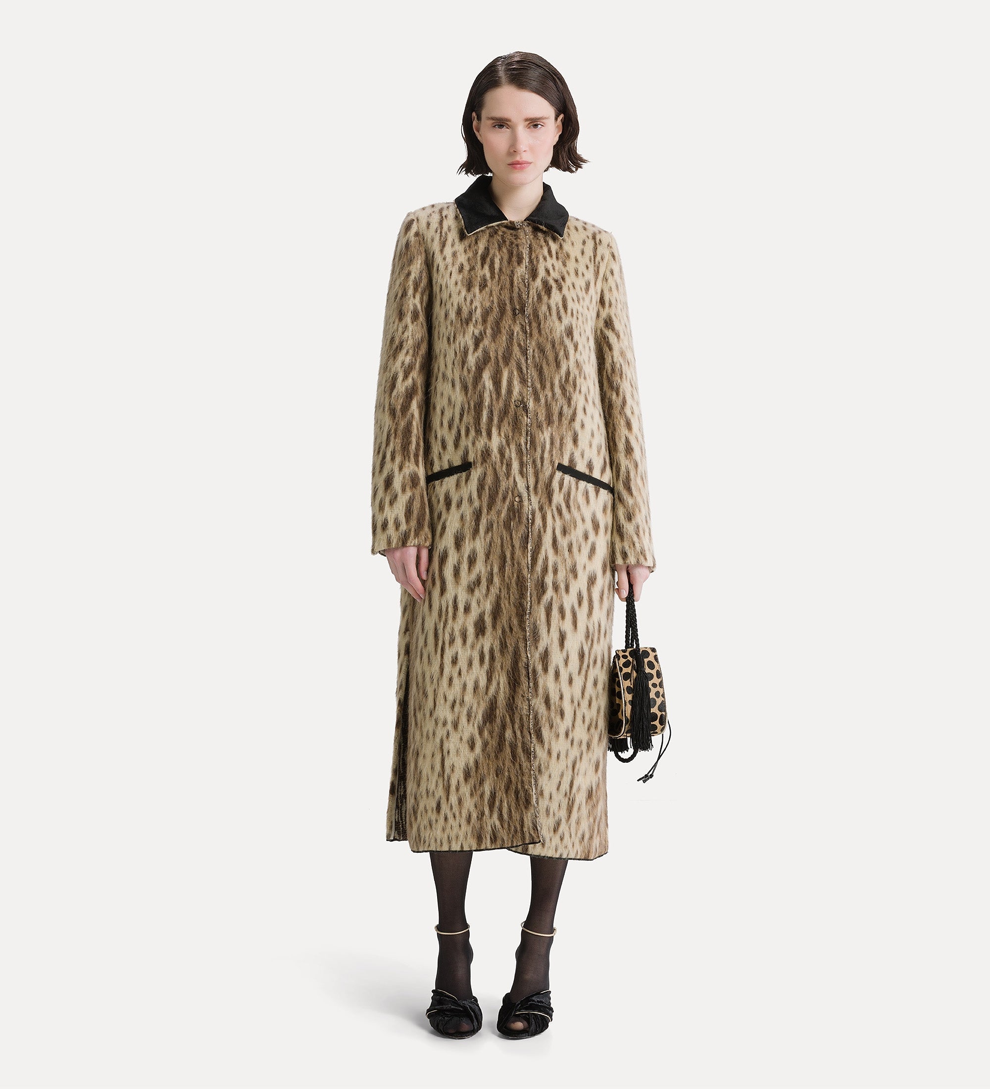 cappotto in misto lana vergine e alpaca “royal leopard” gold
