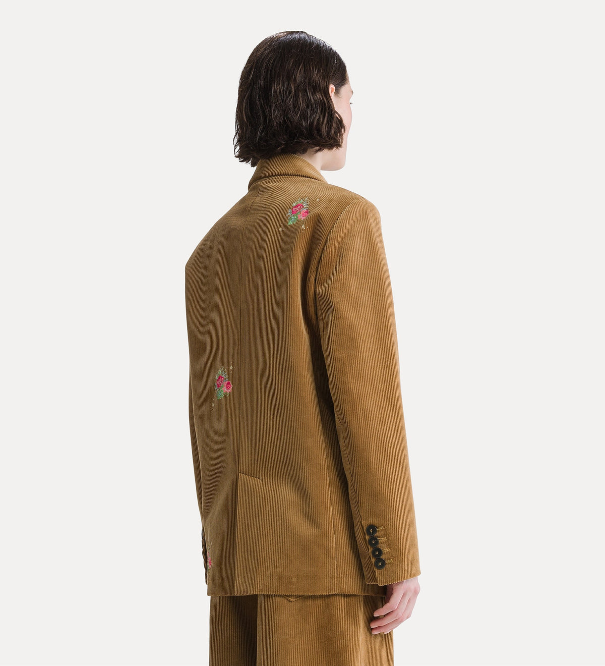 giacca in corduroy con ricamo “bouquet” camel