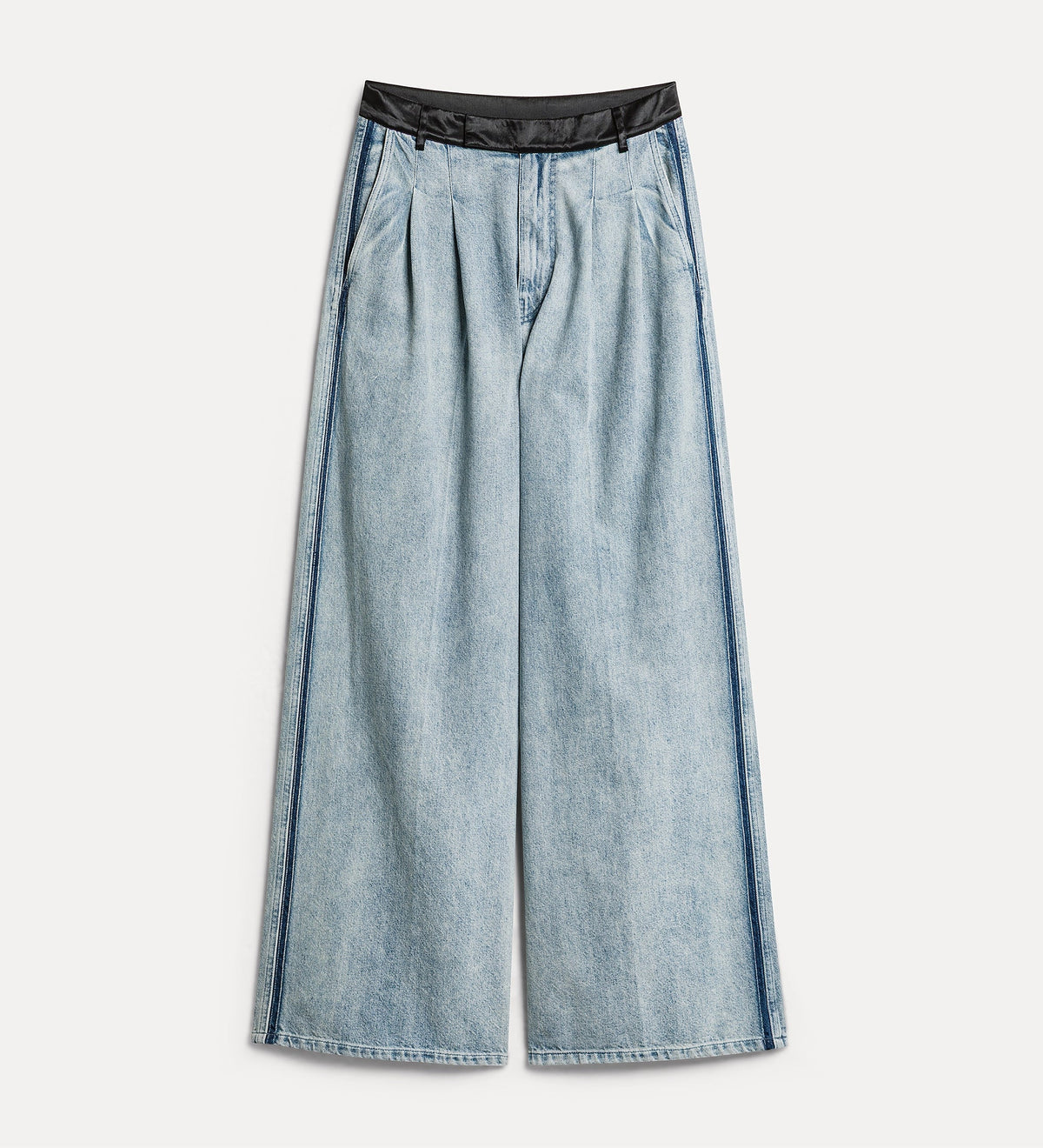 denim trousers with darts and a satin waist grey