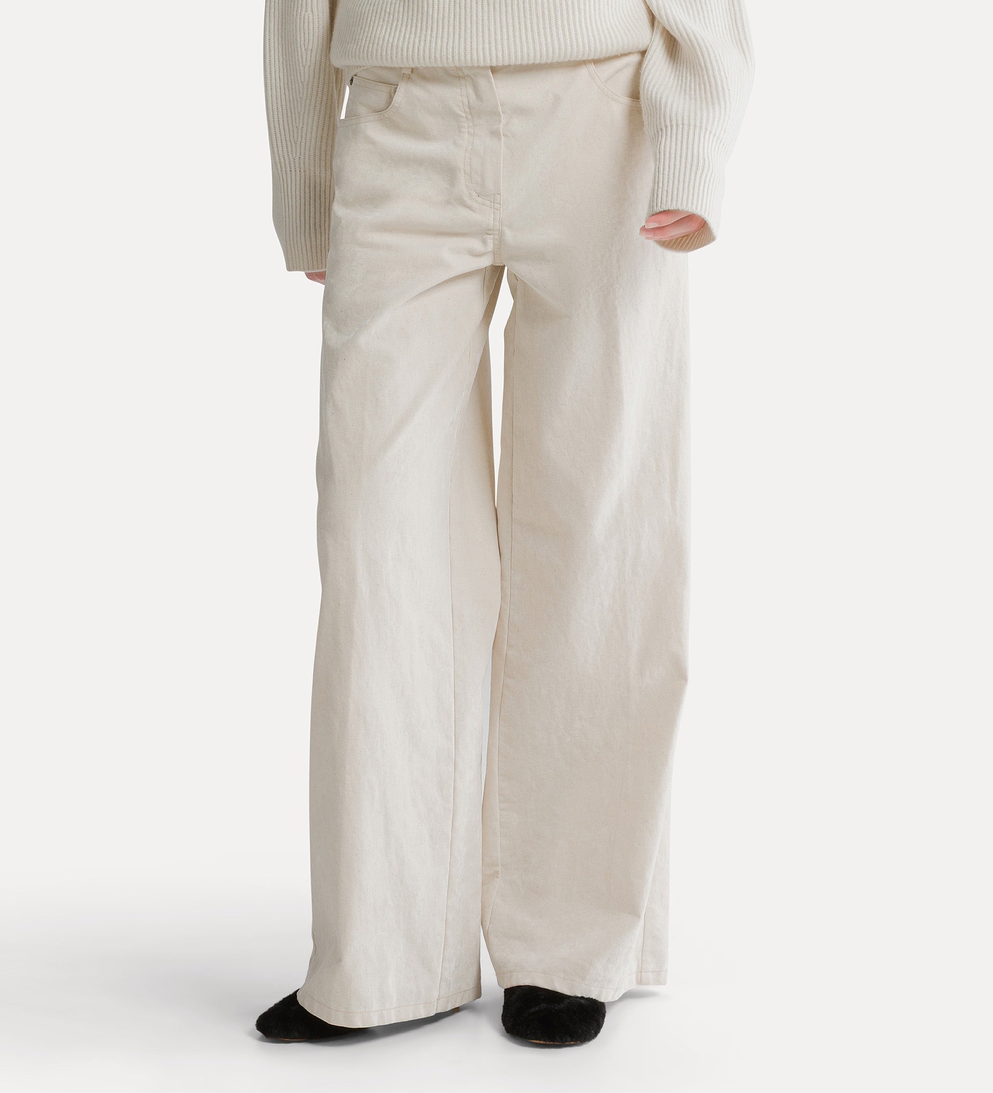 jean jambes amples en denim floqué ivory
