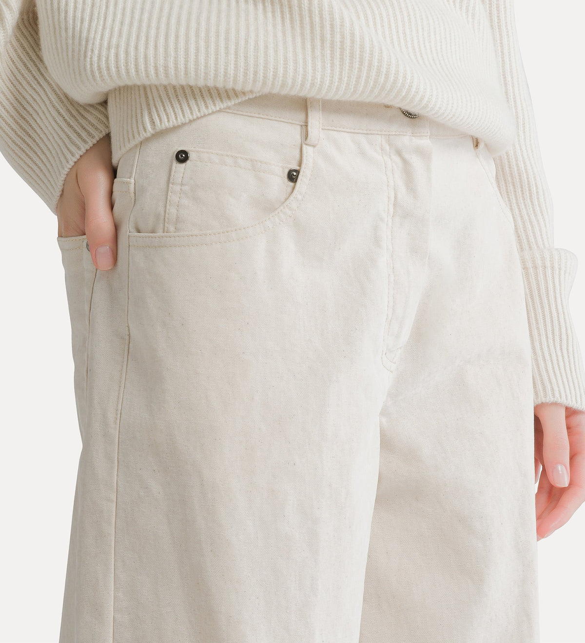jean jambes amples en denim floqué ivory