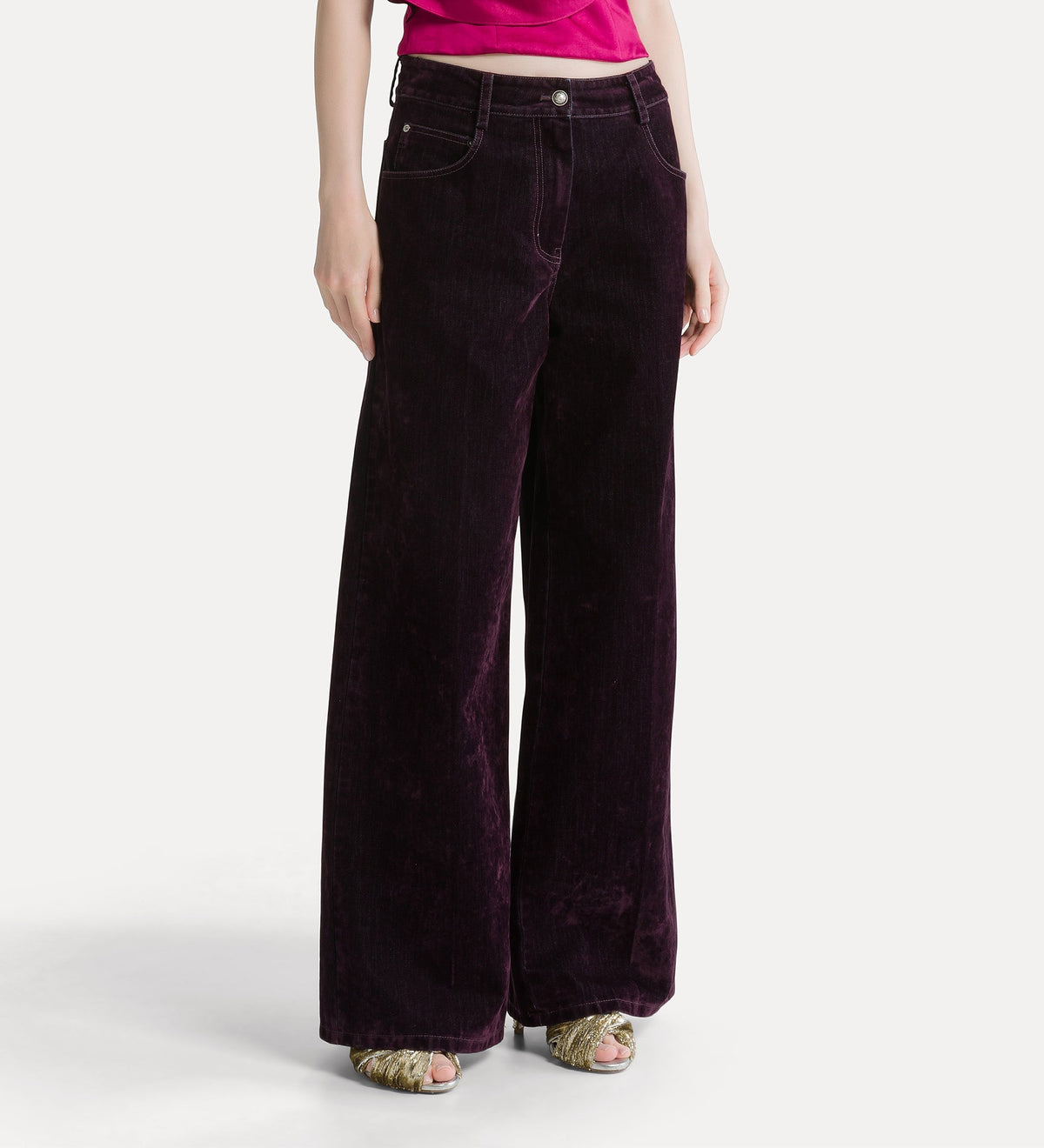 jean jambes amples en denim floqué bordeaux