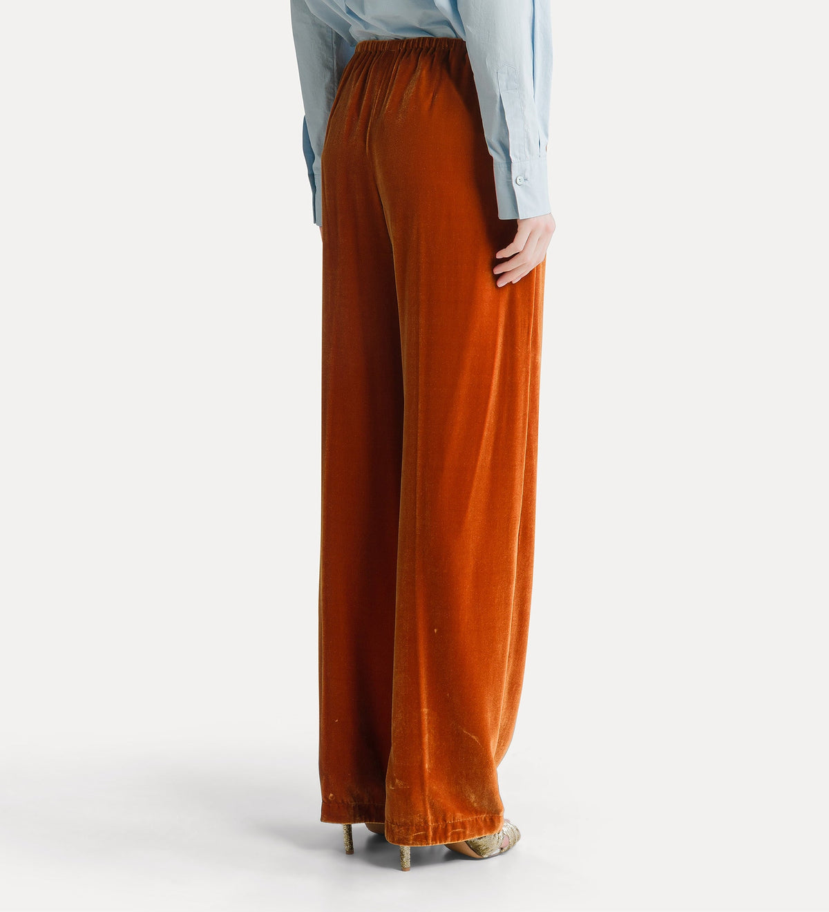 pantalon en velours de viscose et soie avec cordon de serrage mandarin