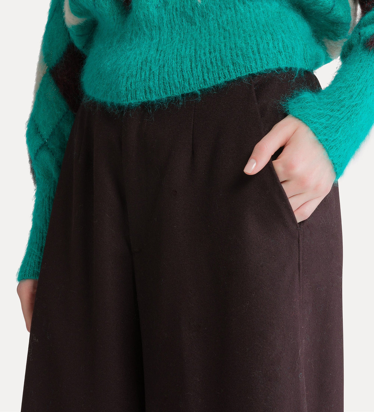 pantaloni wide leg in panno di misto lana fondant