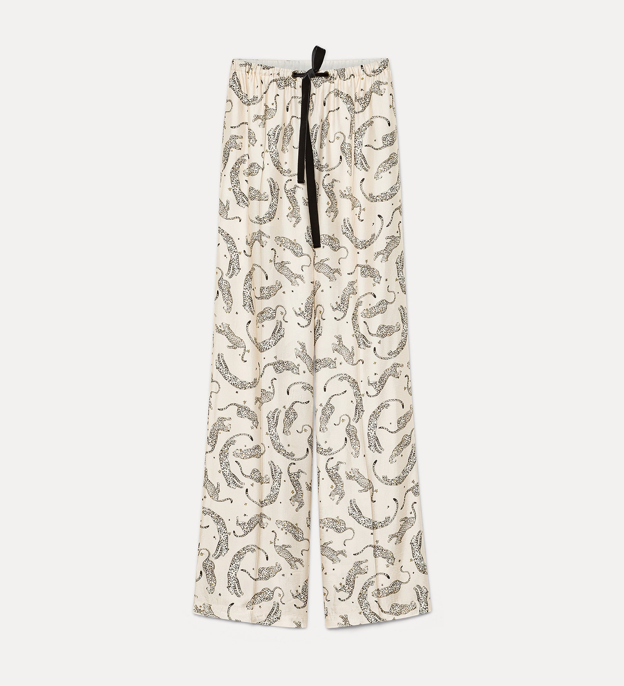 pantalon avec cordon de serrage en satin “ royal leopard ” ivory