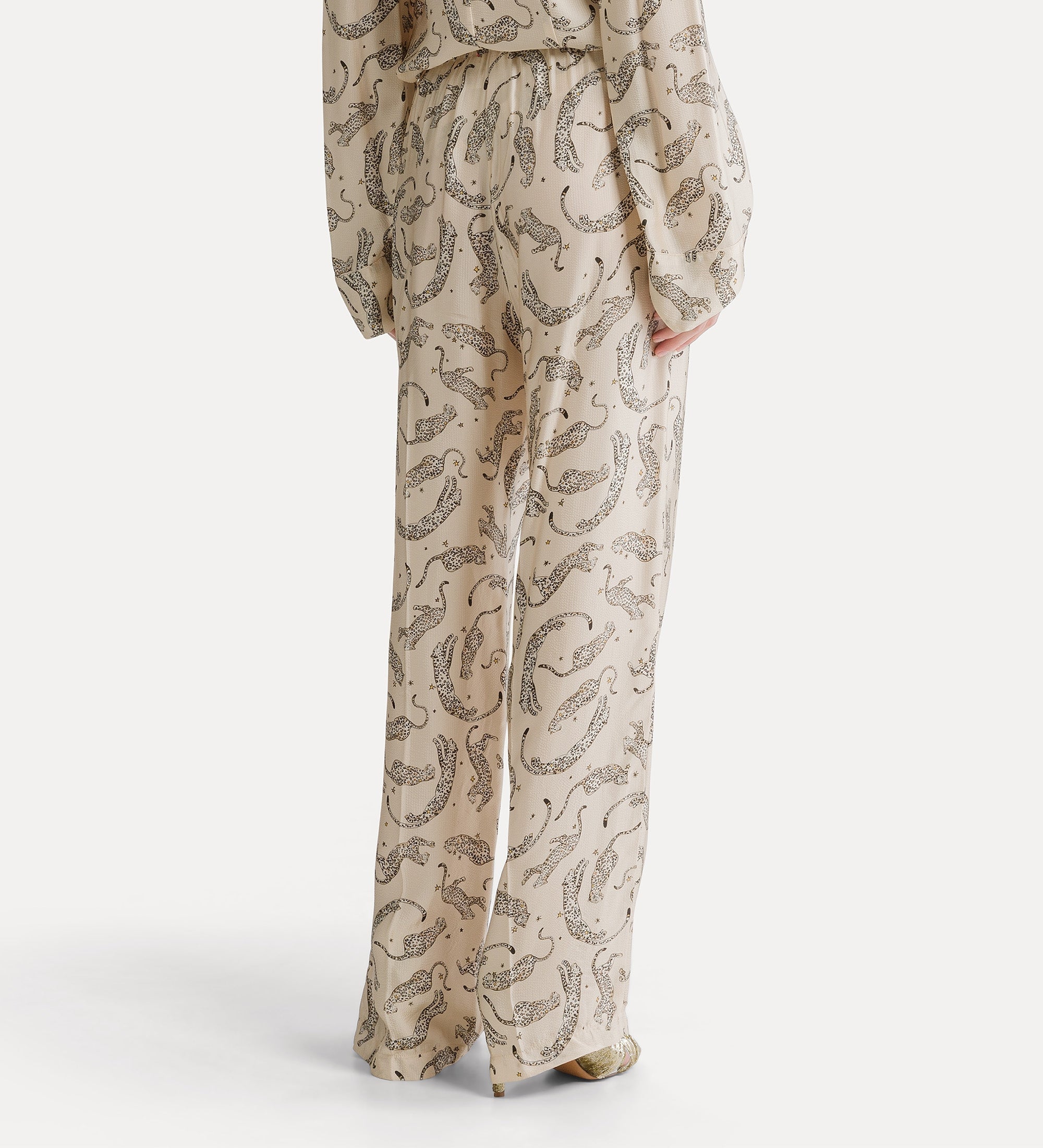 pantalon avec cordon de serrage en satin “ royal leopard ” ivory