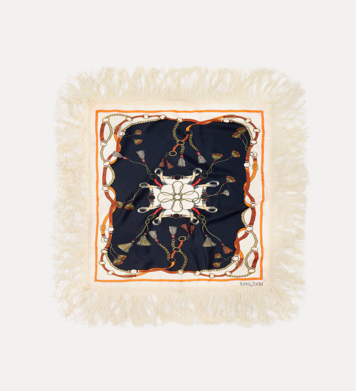 foulard con frange e stampa piazzata “the crown” night