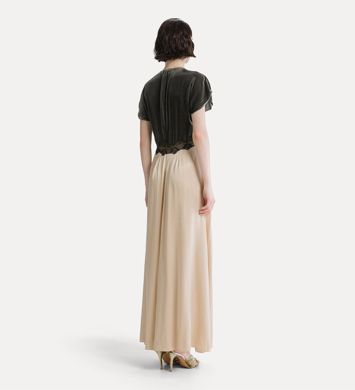 robe en velours et cupro avec dentelle grey