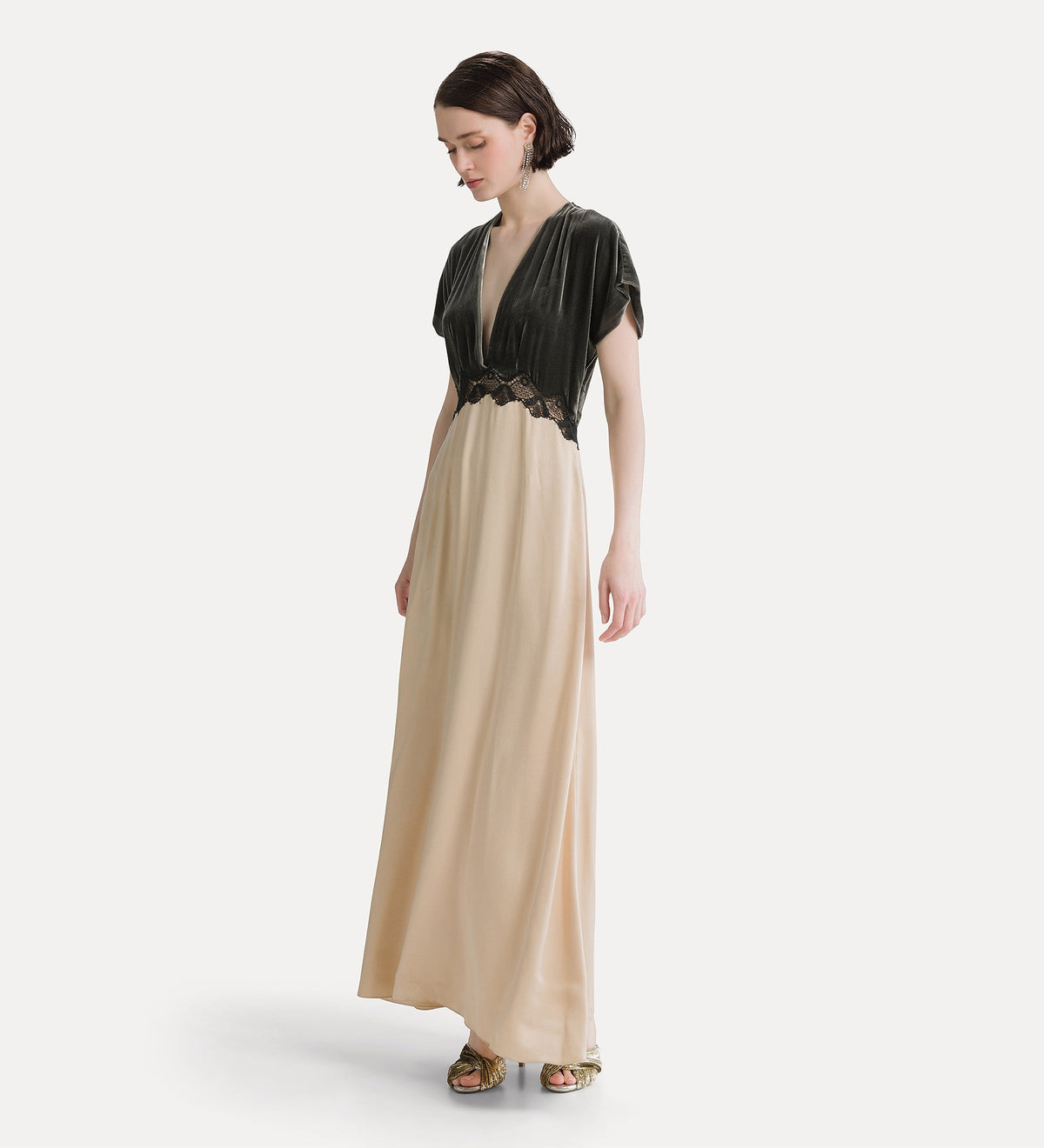 robe en velours et cupro avec dentelle grey