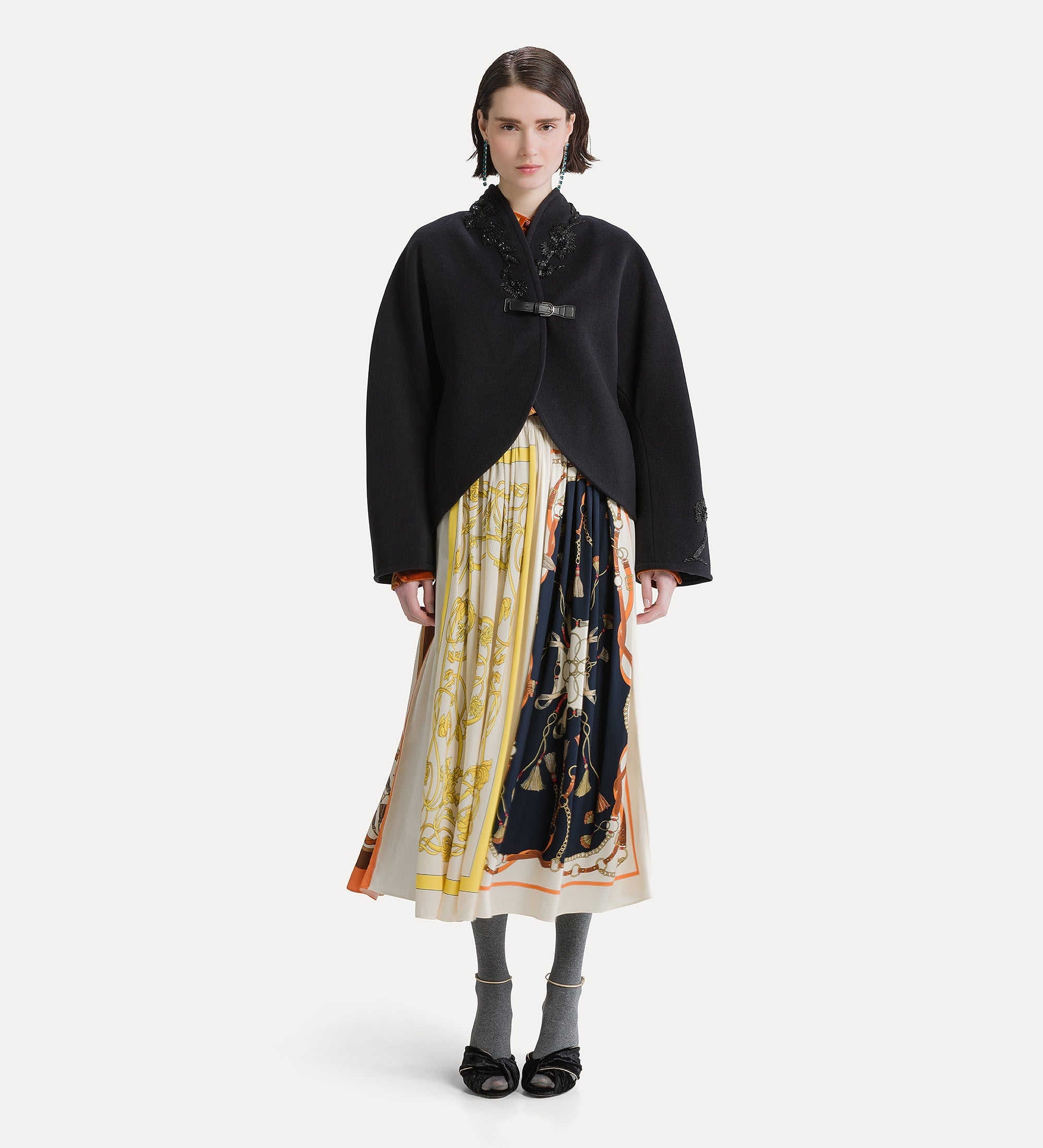 flared skirt with “the crown” placed print night