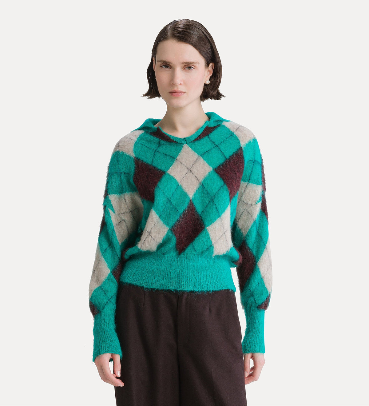 maglione a polo in misto alpaca “argyle” royal