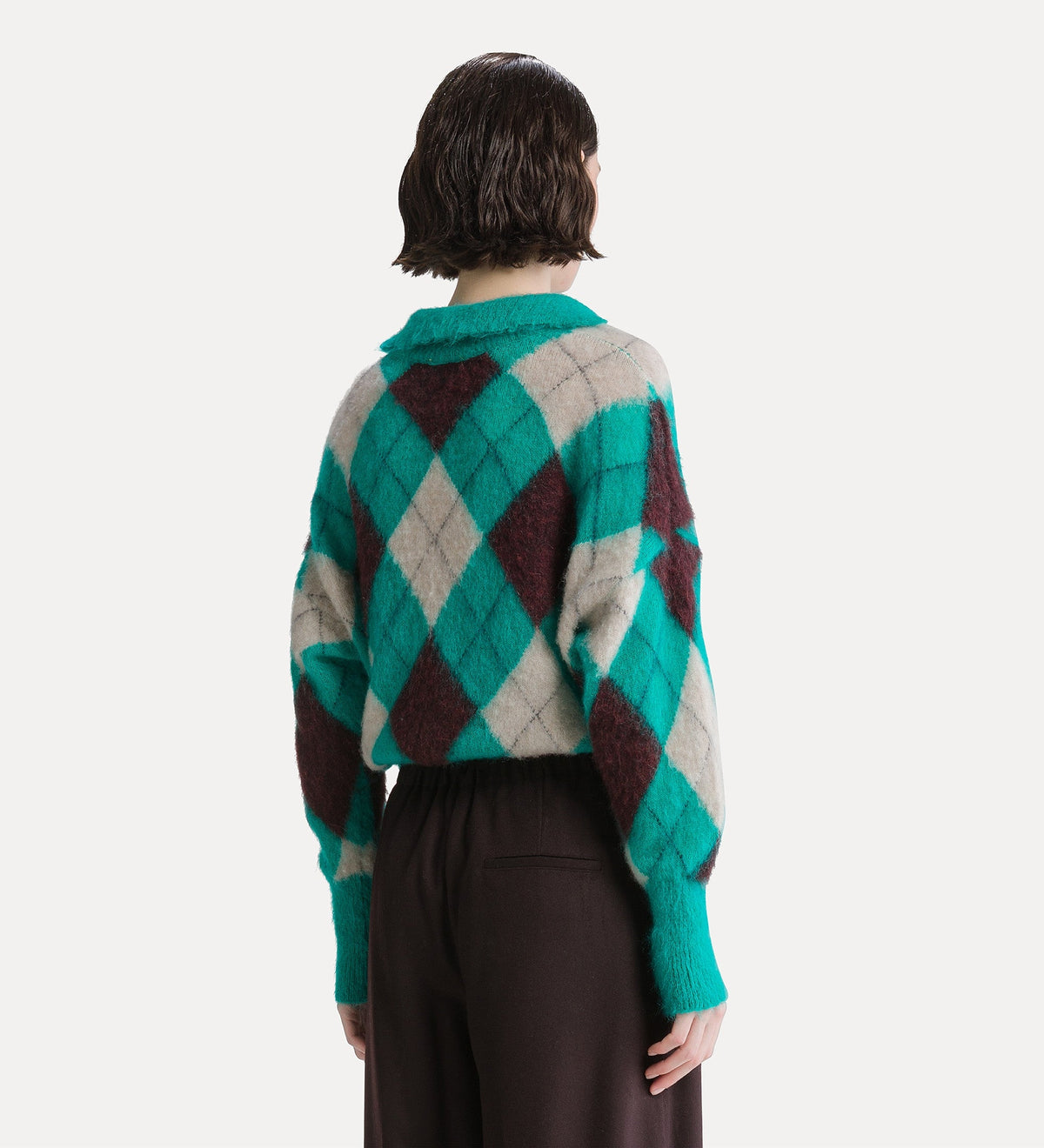 maglione a polo in misto alpaca “argyle” royal