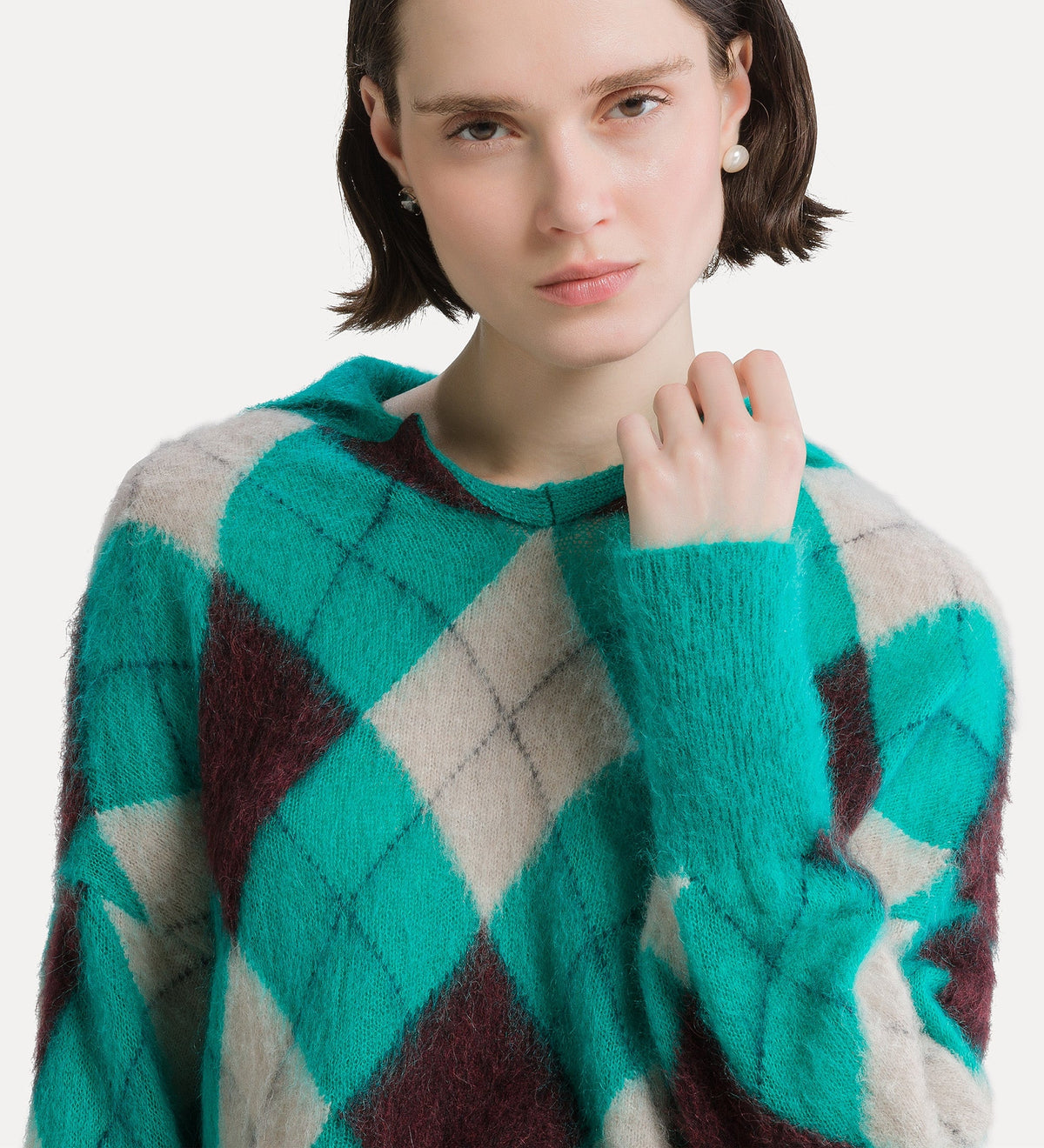 maglione a polo in misto alpaca “argyle” royal