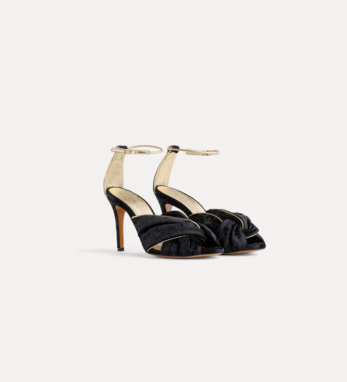velvet criss–cross sandals with high heels nero