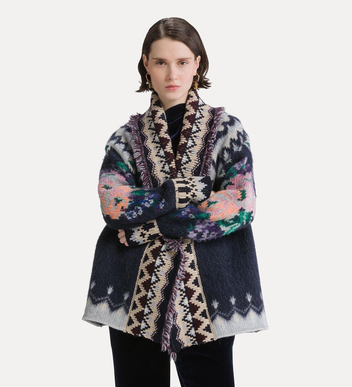 cardigan oversize en jacquard “ the highlands garden ” night