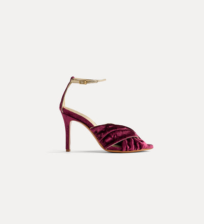 velvet criss–cross sandals with high heels ruby