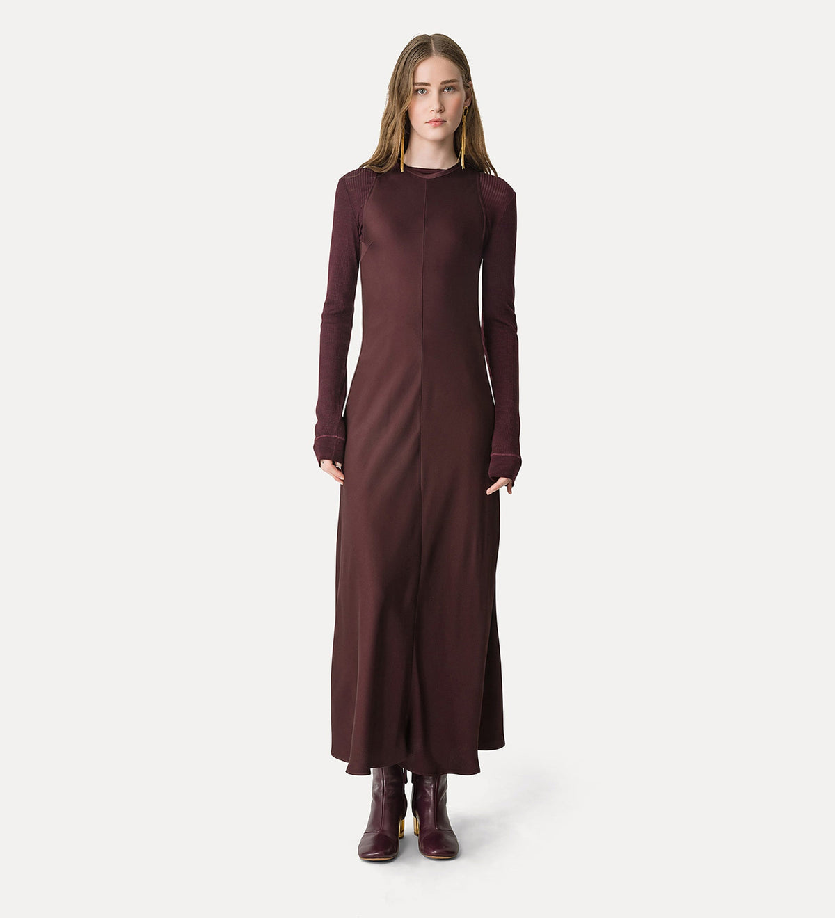 abito smanicato in envers satin chocolat noir