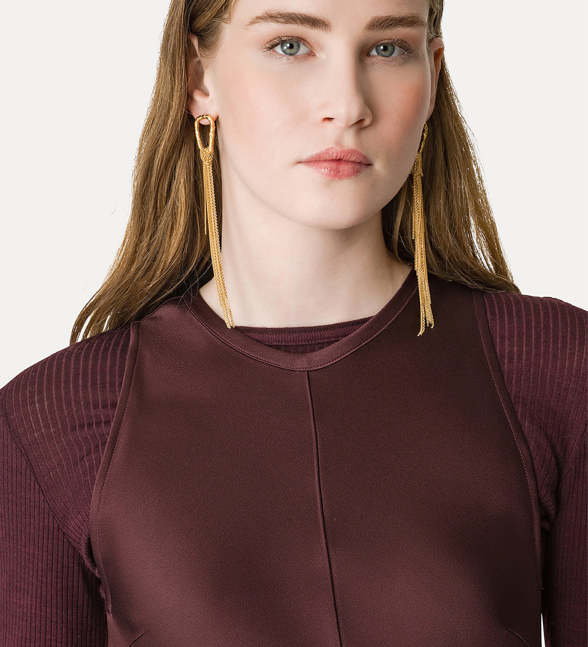 abito smanicato in envers satin chocolat noir