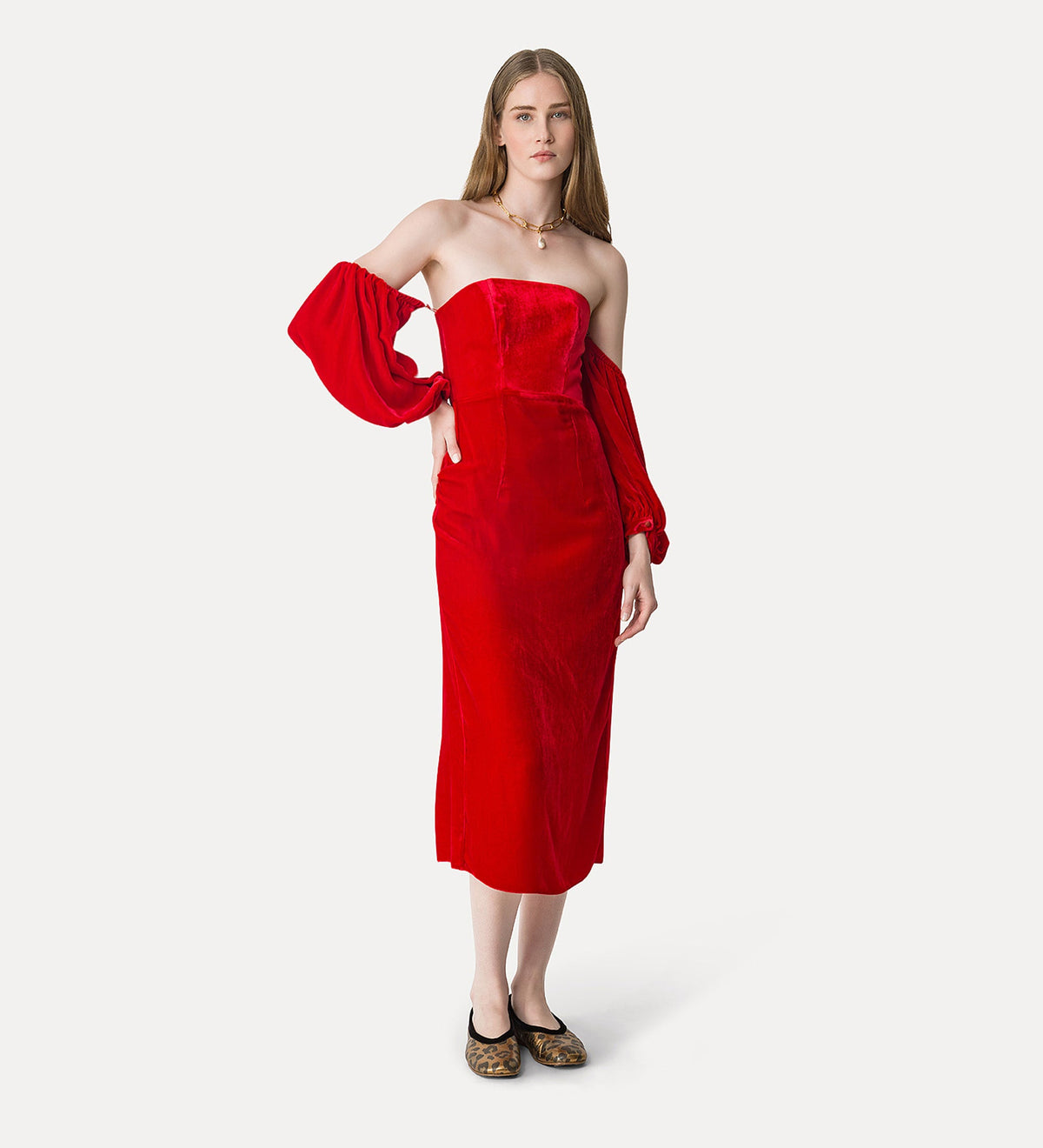 abito bustier con maniche removibili in velluto liscio love