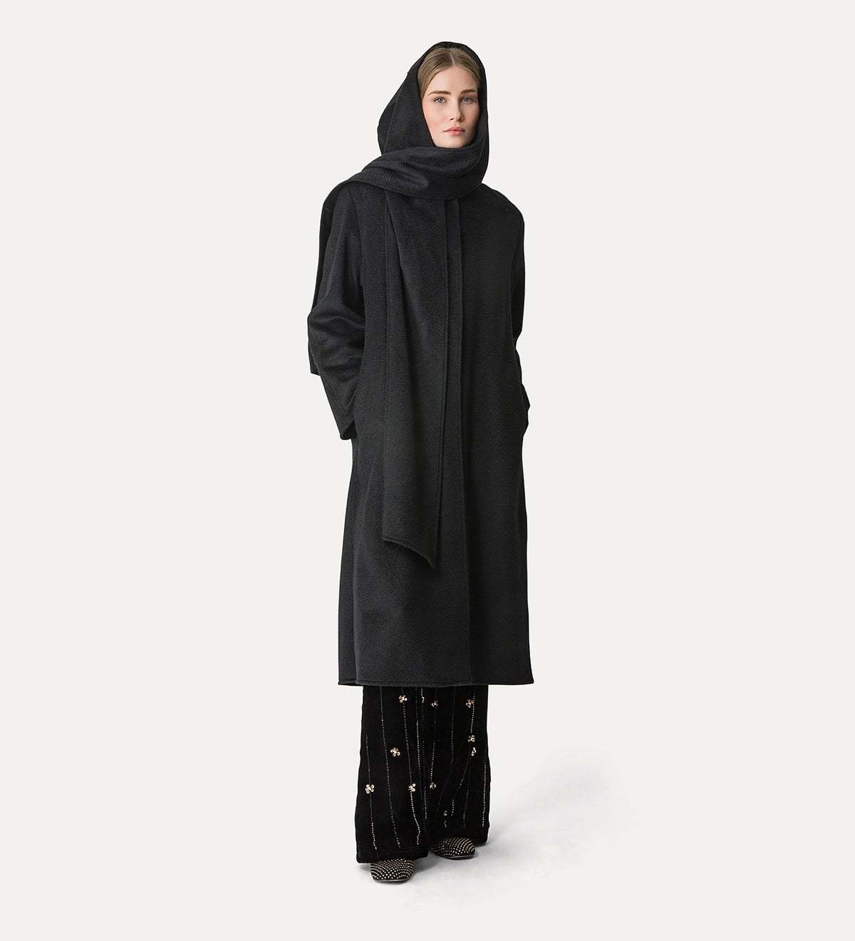 cappotto in lana mohair effetto astrakan noir