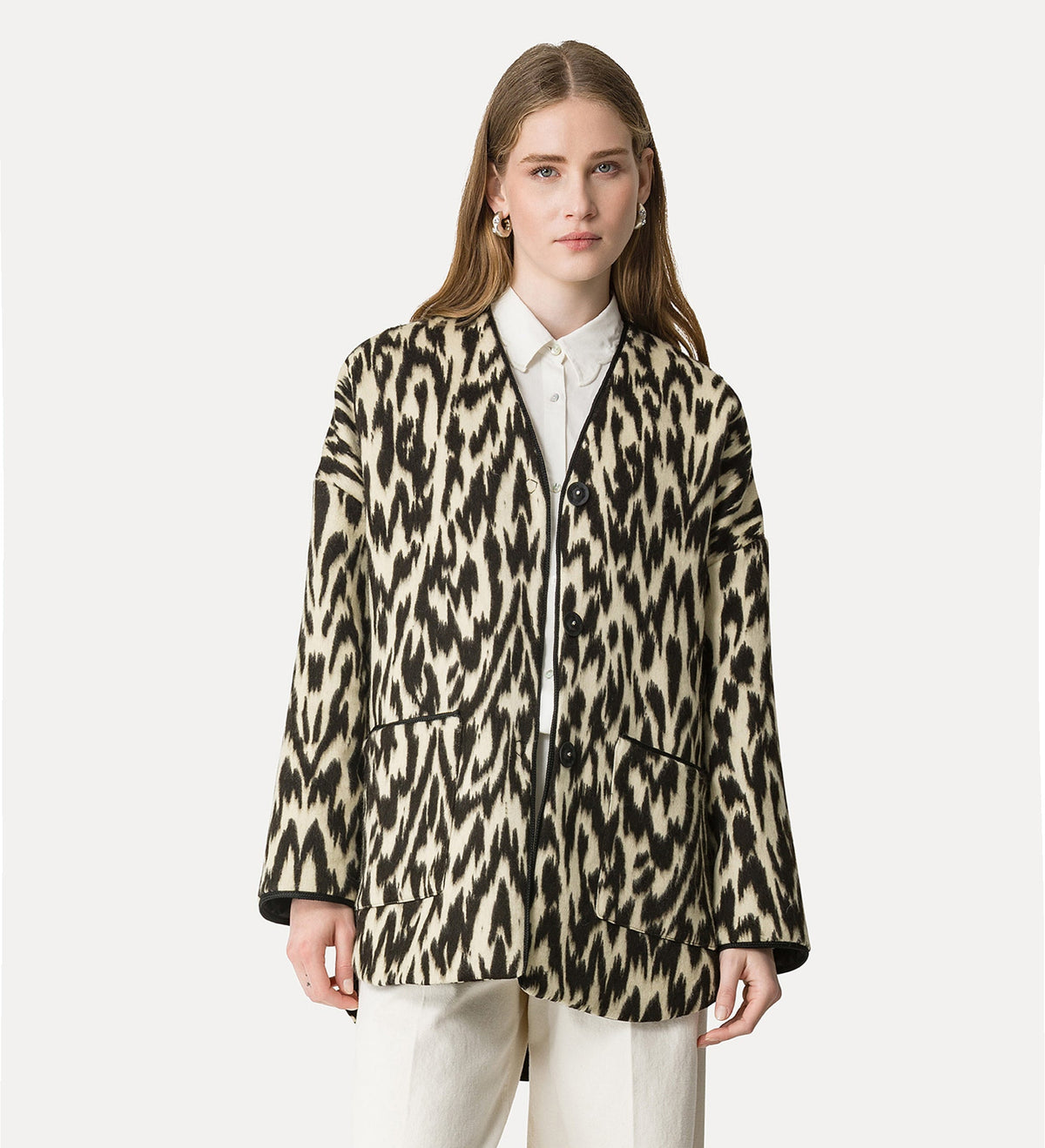 giaccone in panno jacquard “moiré” honey