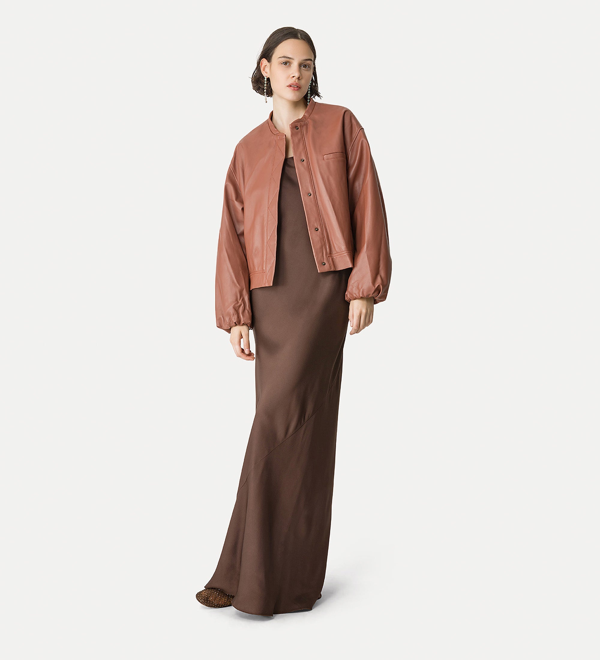 elegant dress in envers satin brown