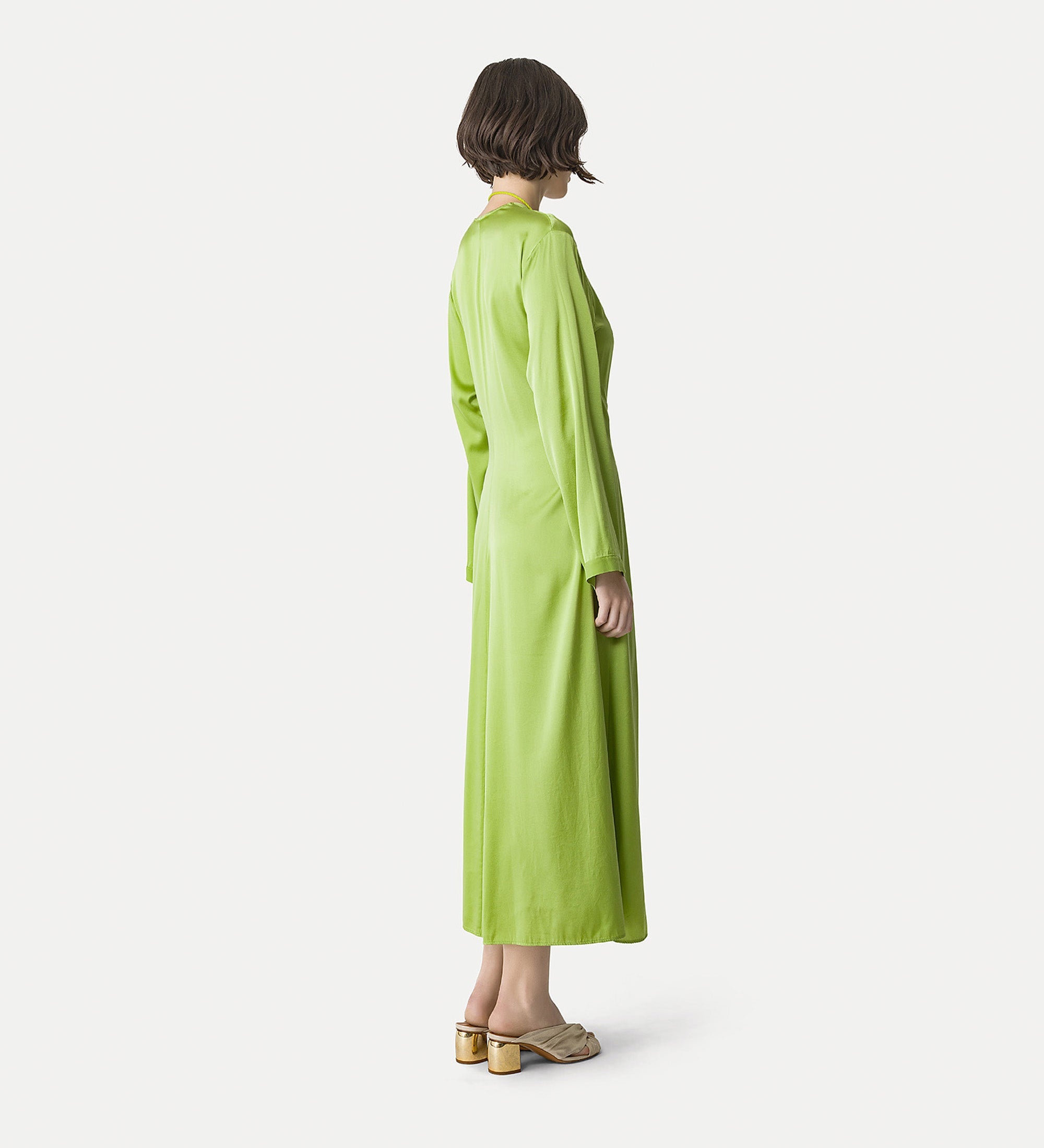 wrap dress in stretch silk satin green