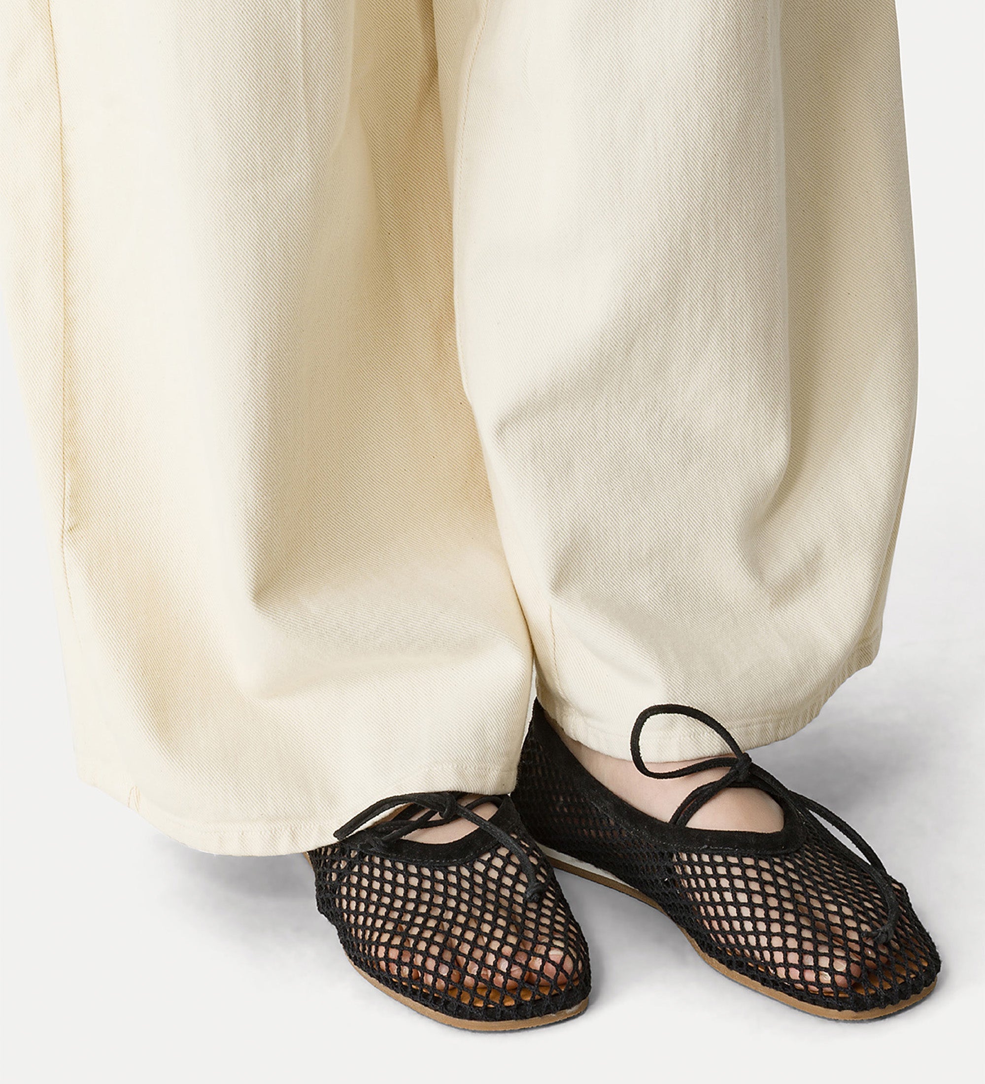 cotton mesh ballerina flats black
