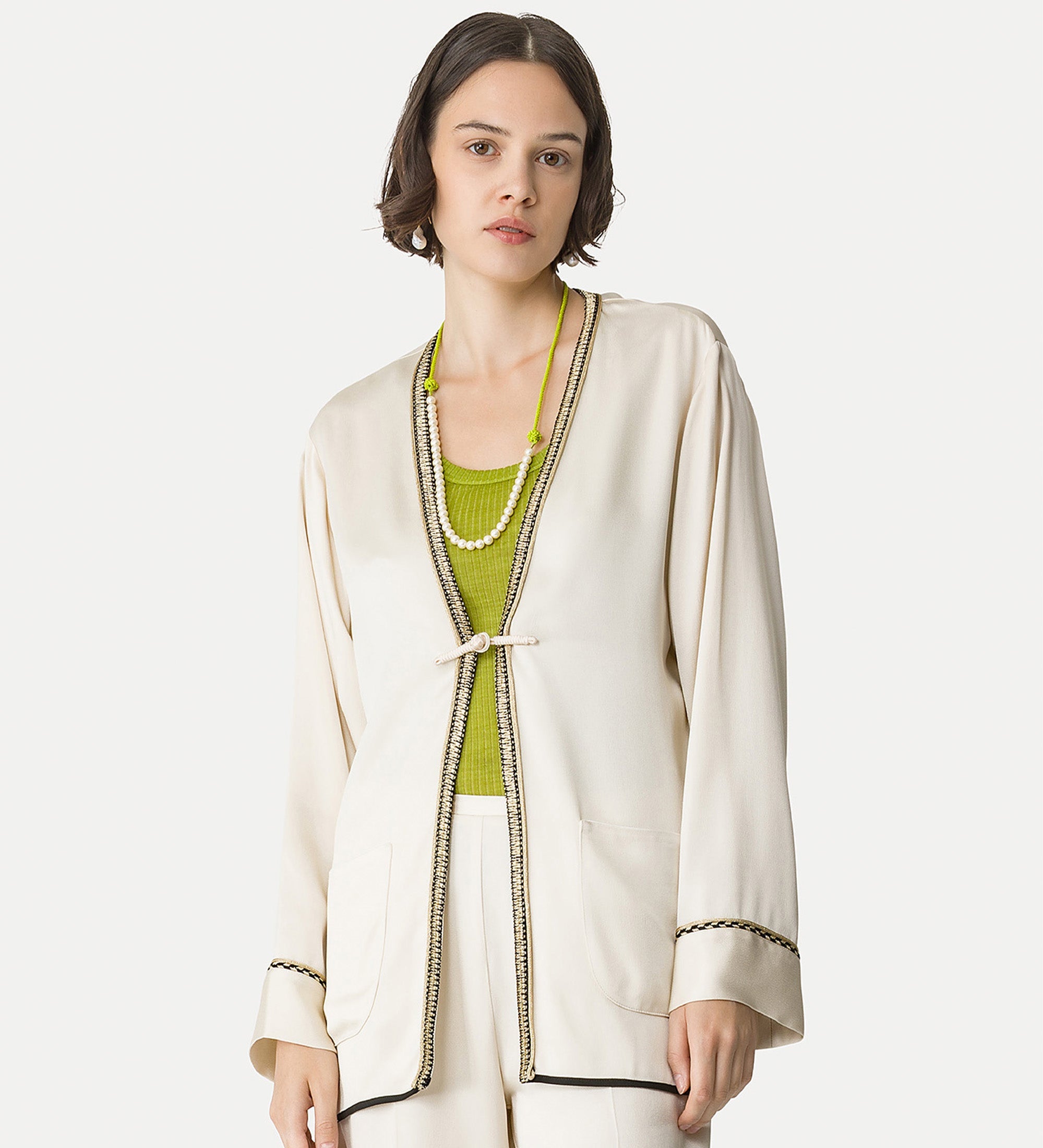 tang—style jacket in envers satin white