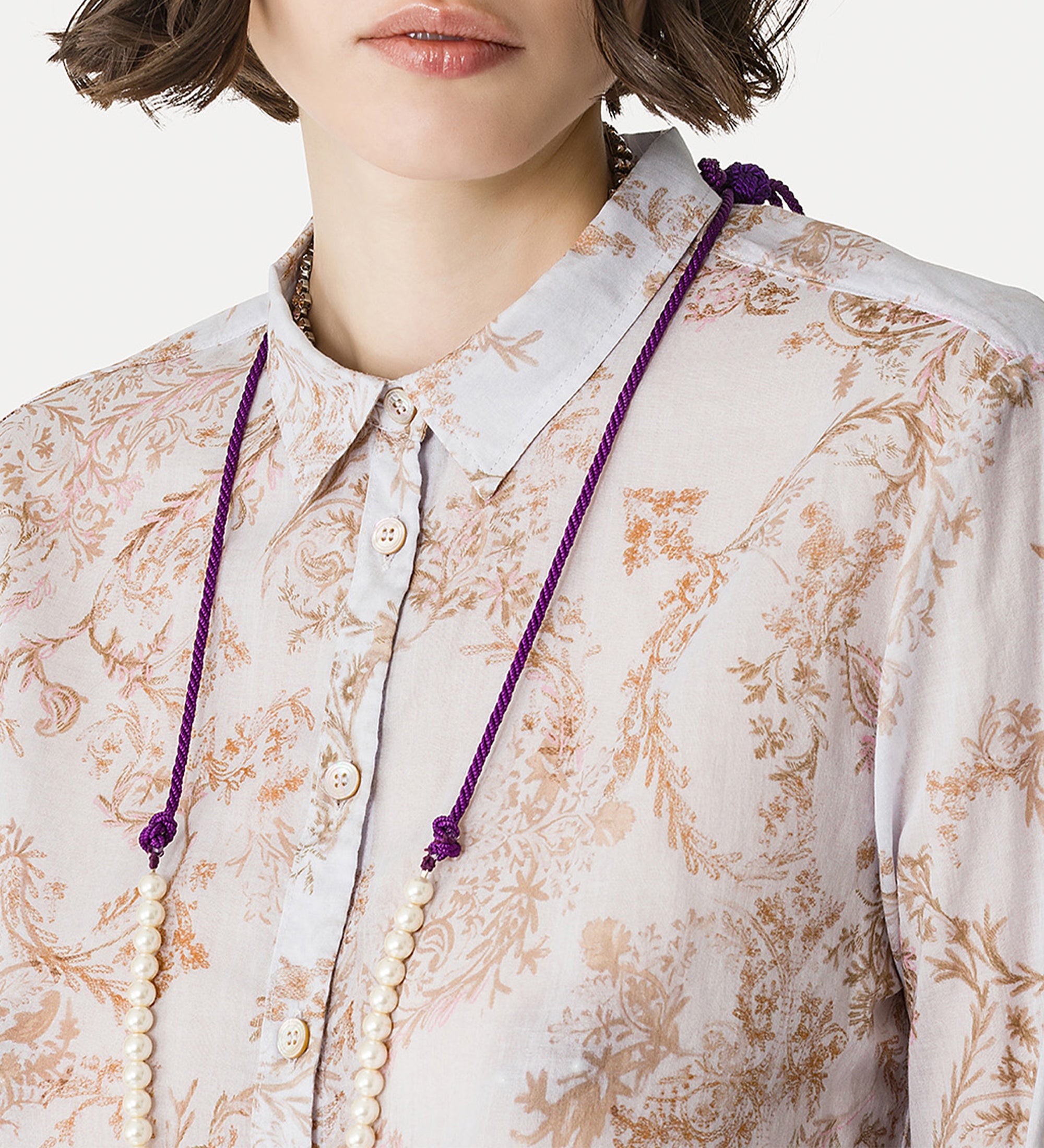 braided cord necklace with glass pearls lilac