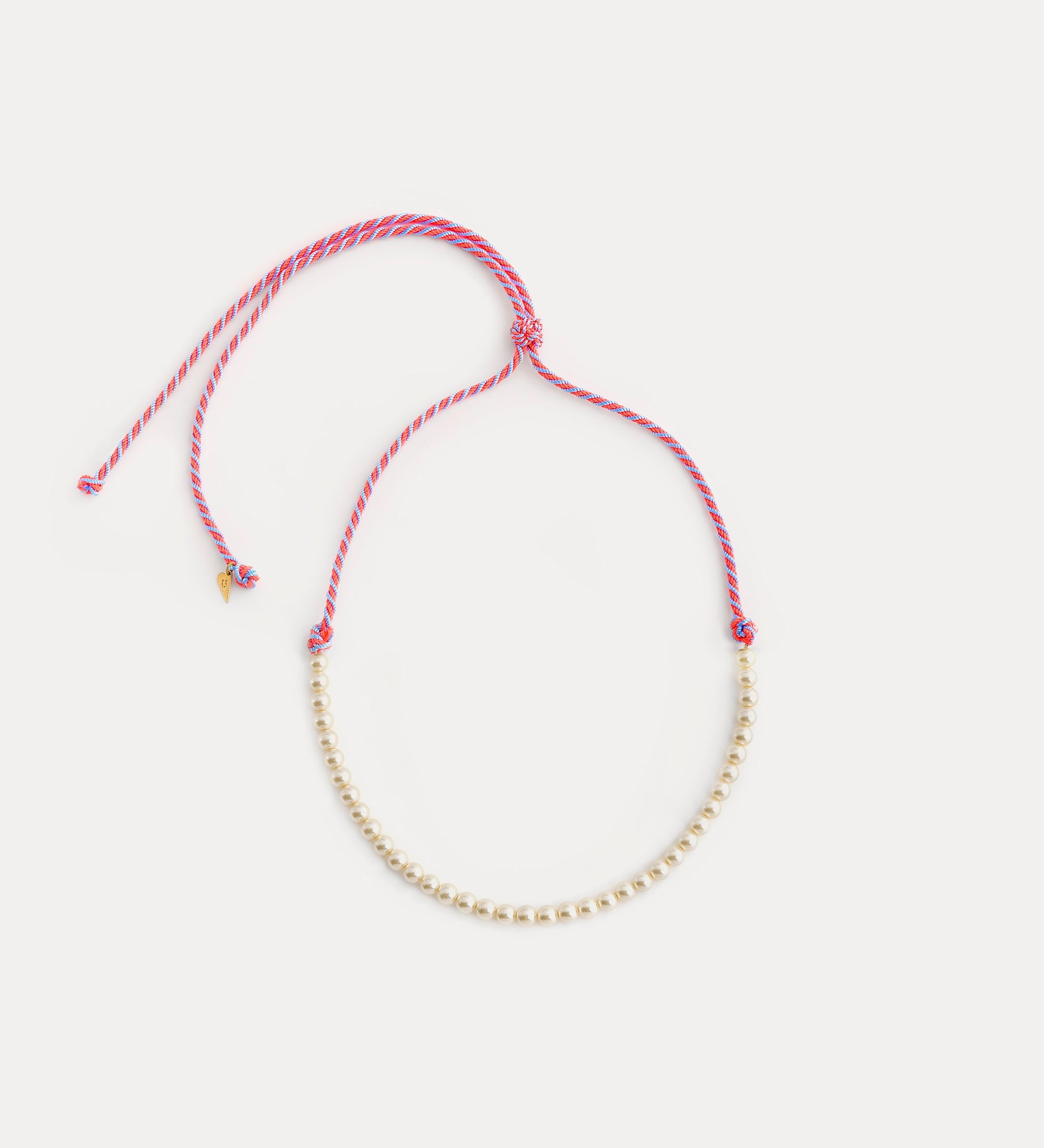 braided cord necklace with glass pearls pink