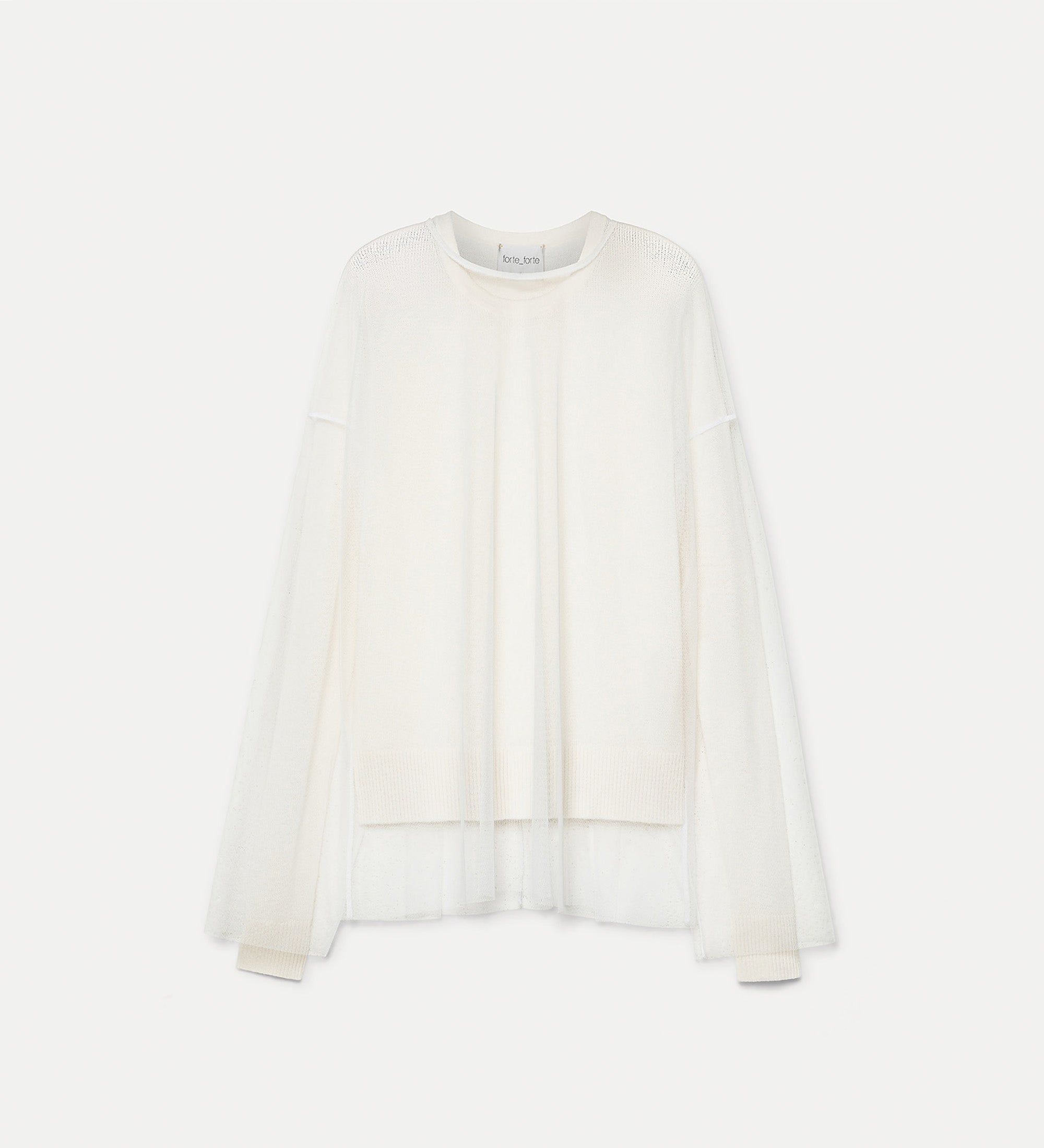 crew—neck sweater in gauze and cashmere white