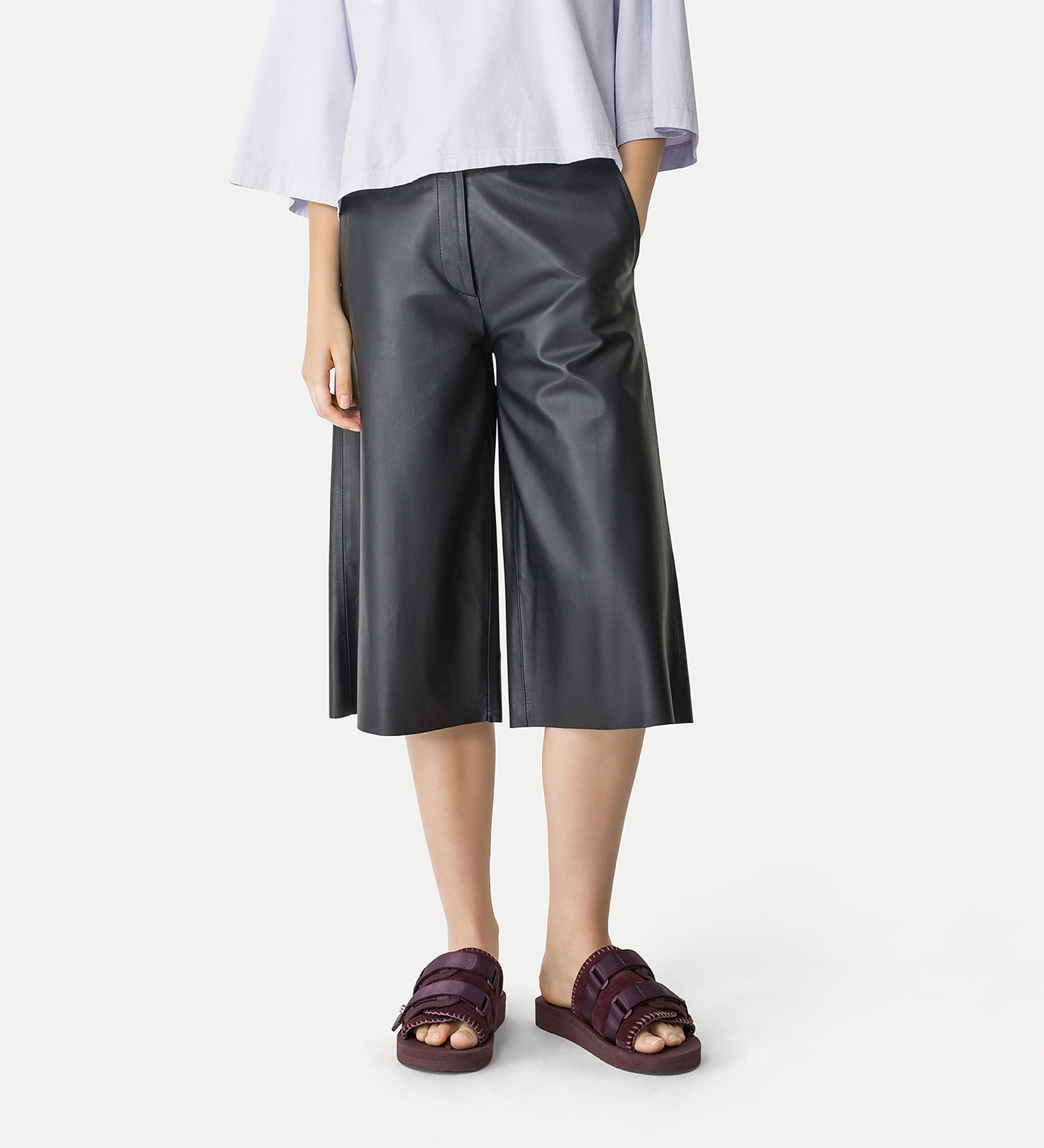 cropped nappa leather trousers black