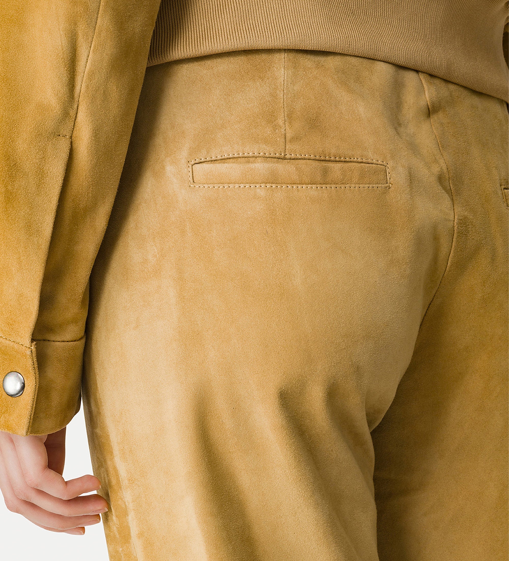 straight—leg suede trousers yellow gold