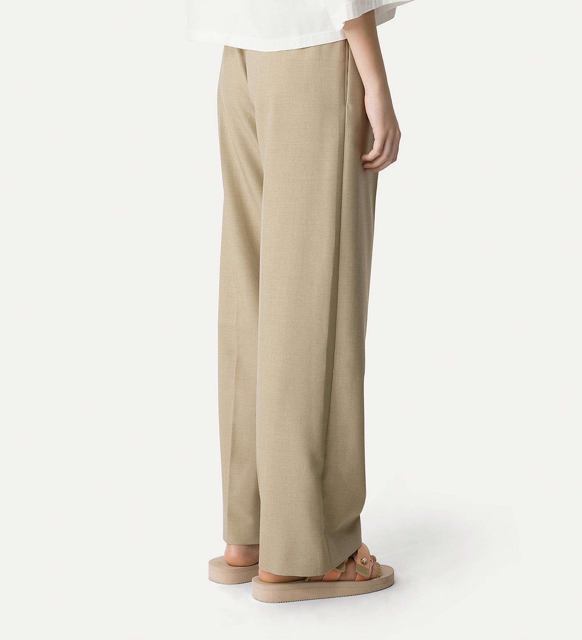 high—waisted trousers in grain de poudre ecru