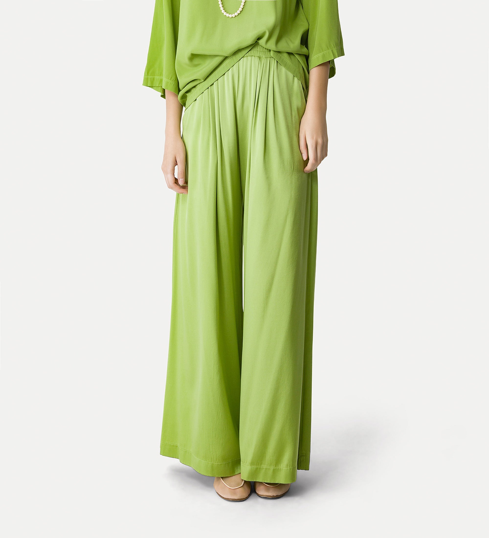 stretch silk—satin trousers green