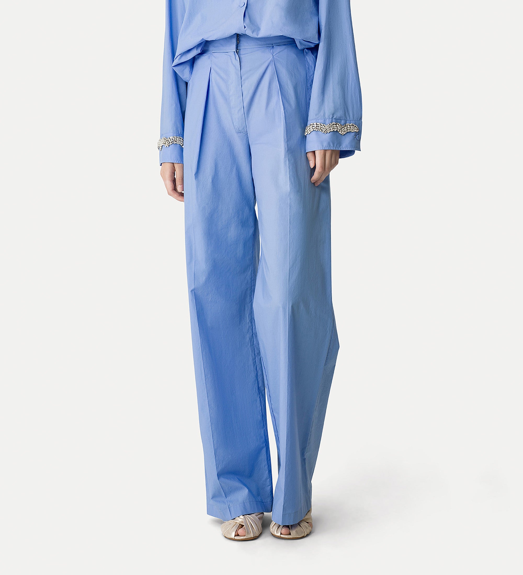 pleated poplin trousers azure | forte_forte
