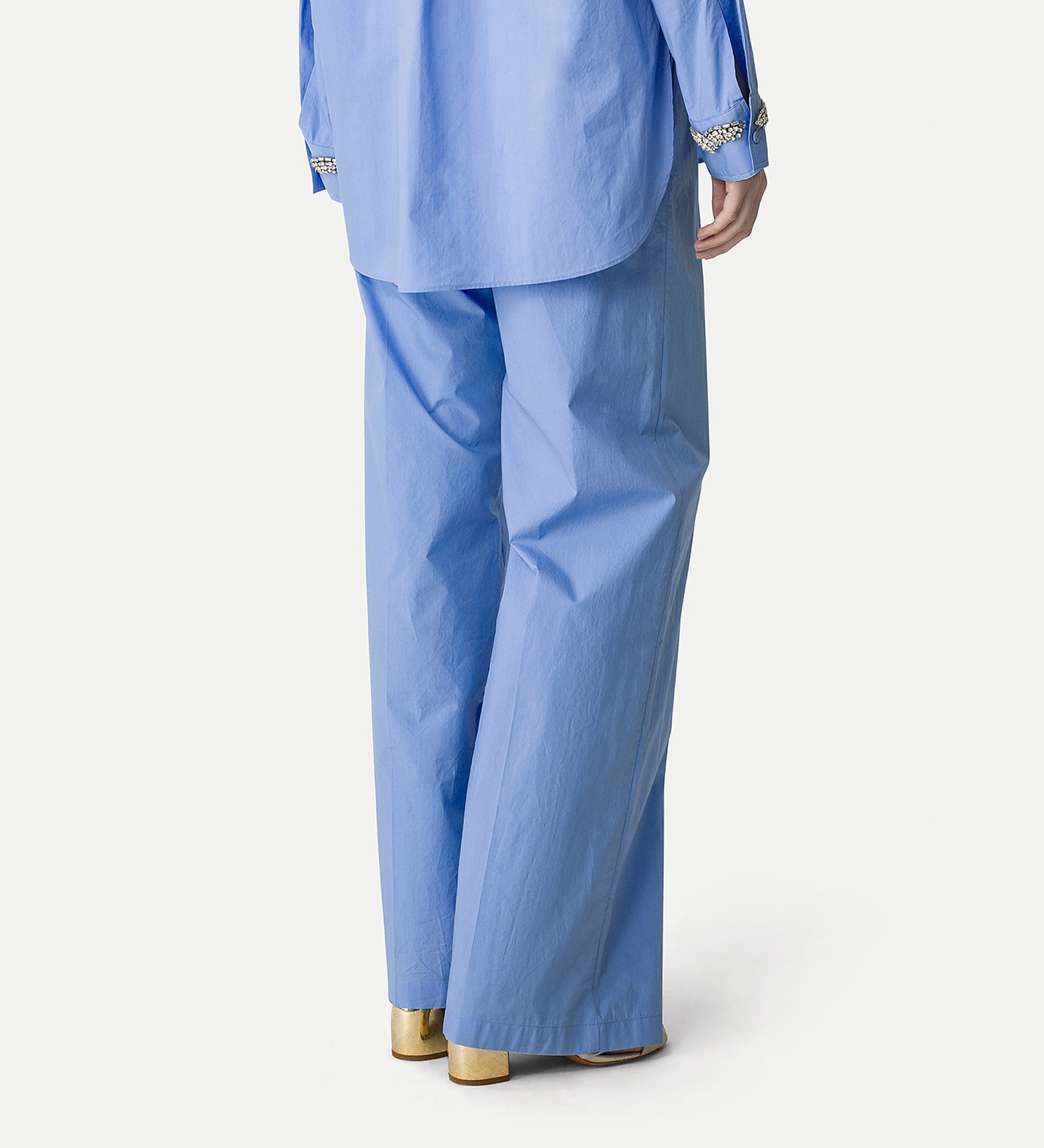 pleated poplin trousers light blue