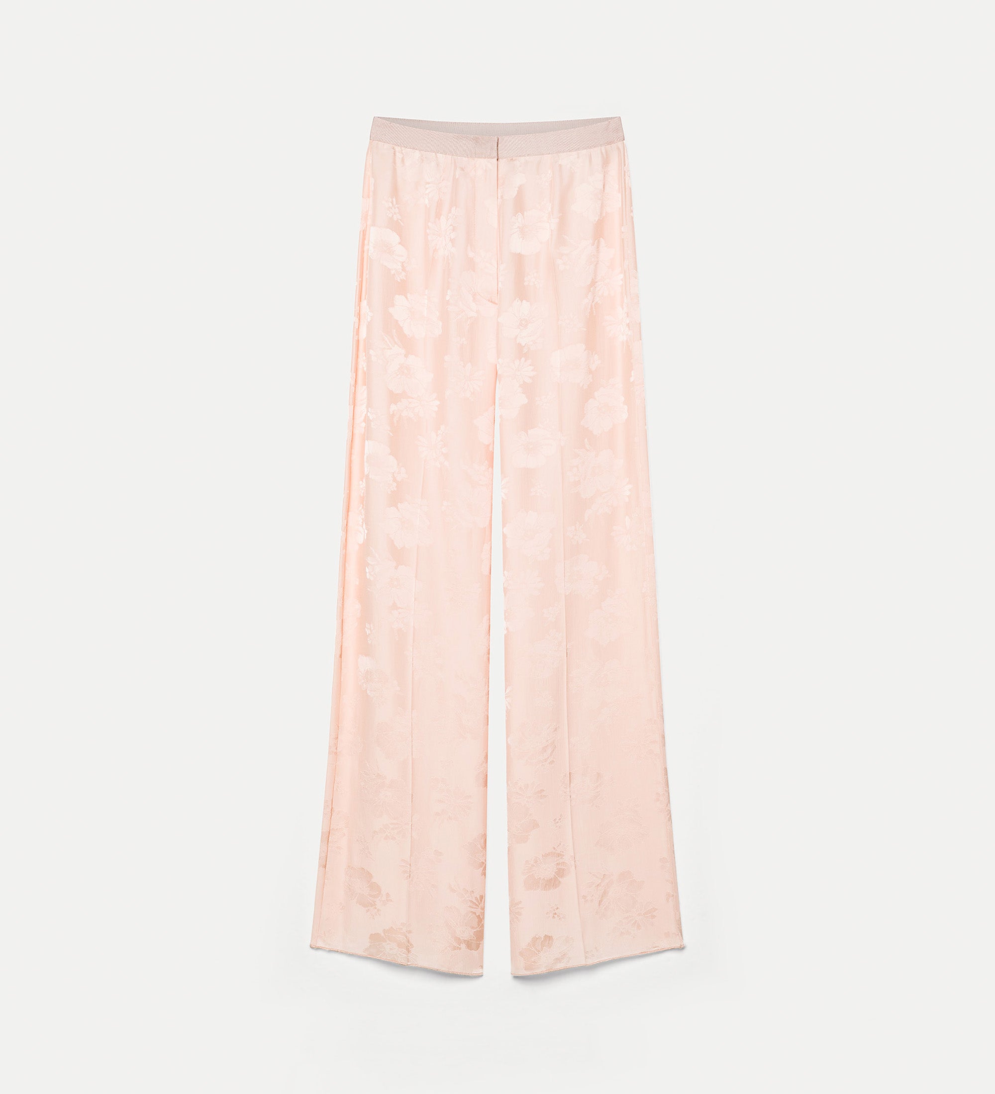 high—waisted trousers in jacquard bouquet pink