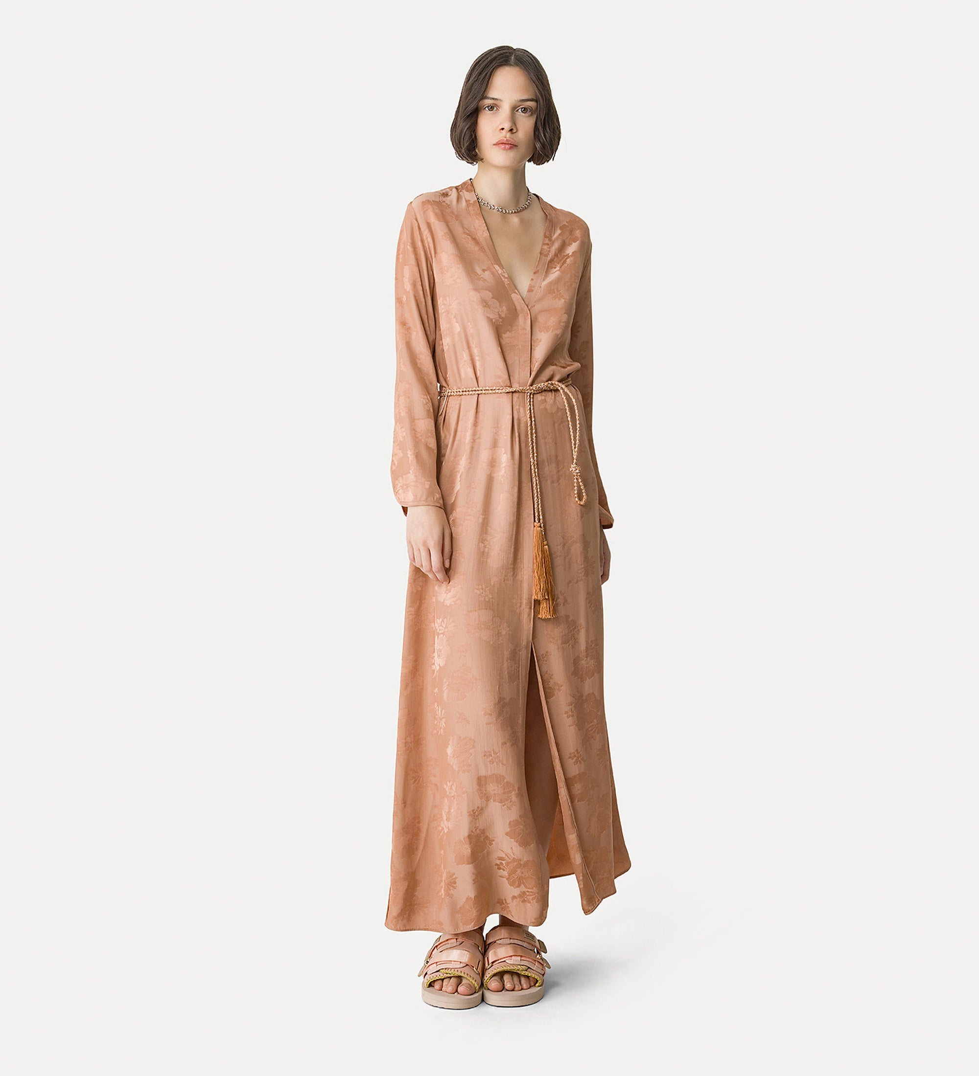 long sleeve bouquet dress brown