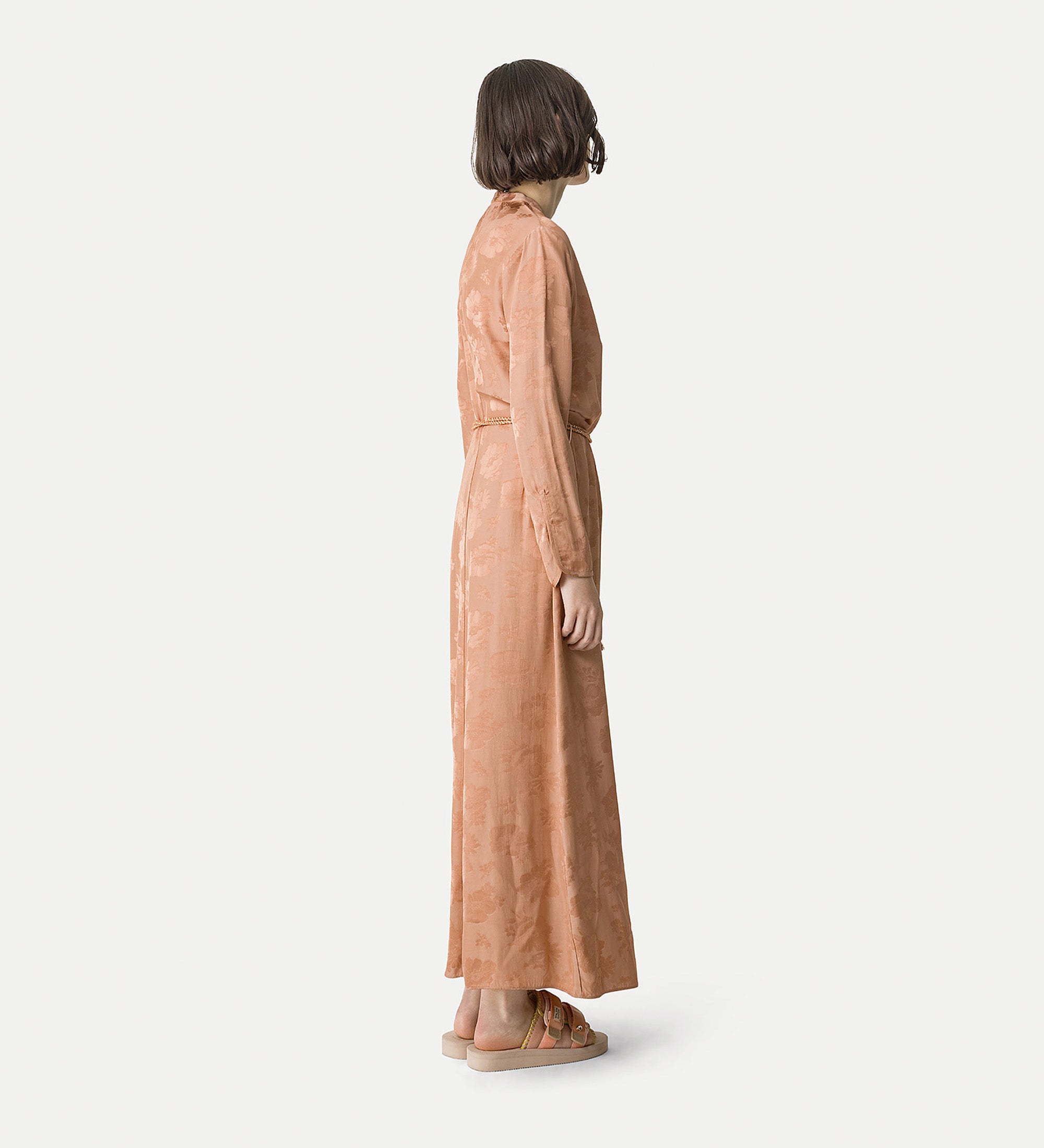 long sleeve bouquet dress brown