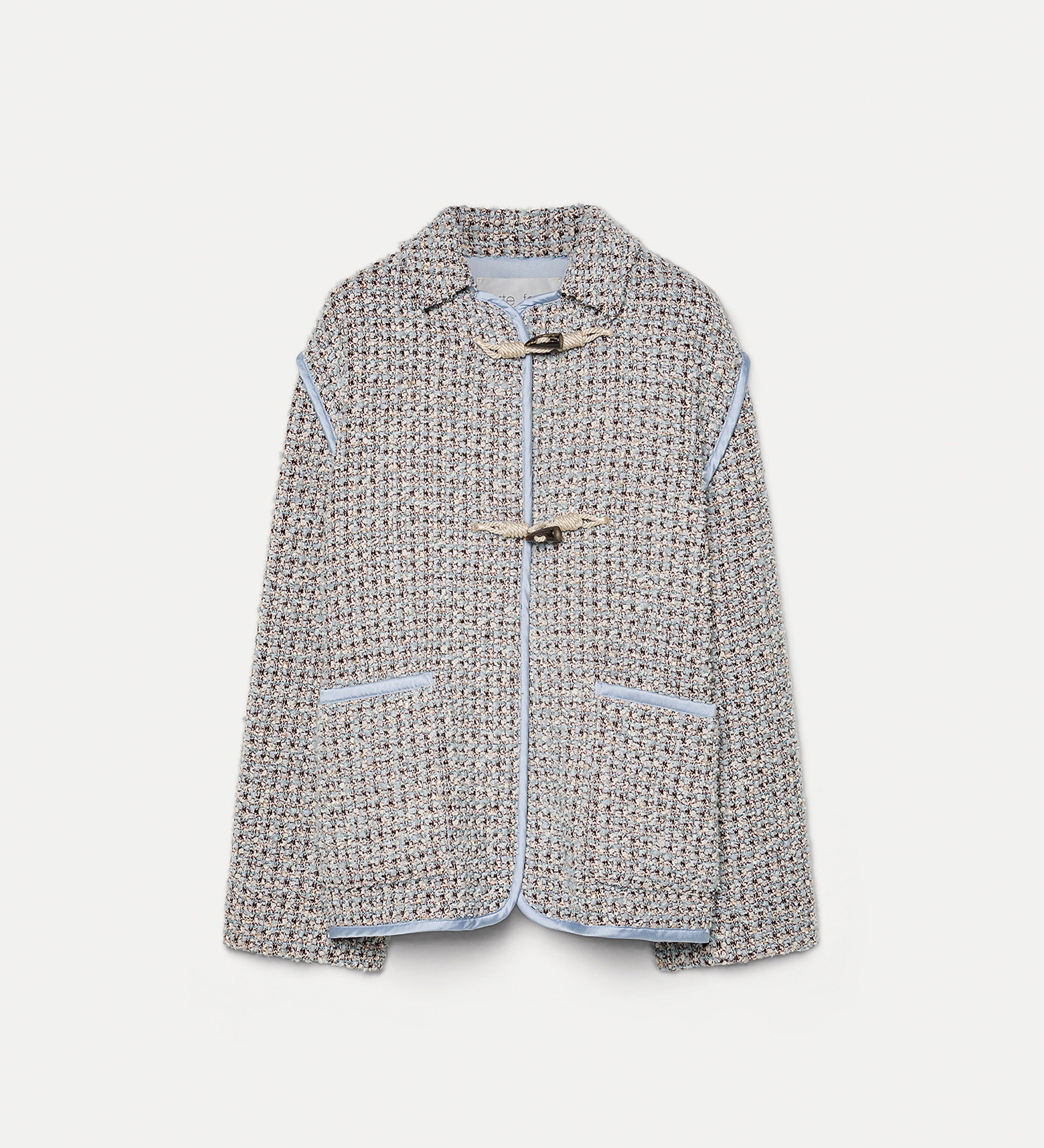 short duffle coat in fancy tweed azure | forte_forte