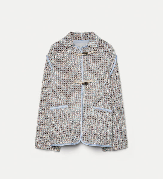 short duffle coat in fancy tweed azure | forte_forte