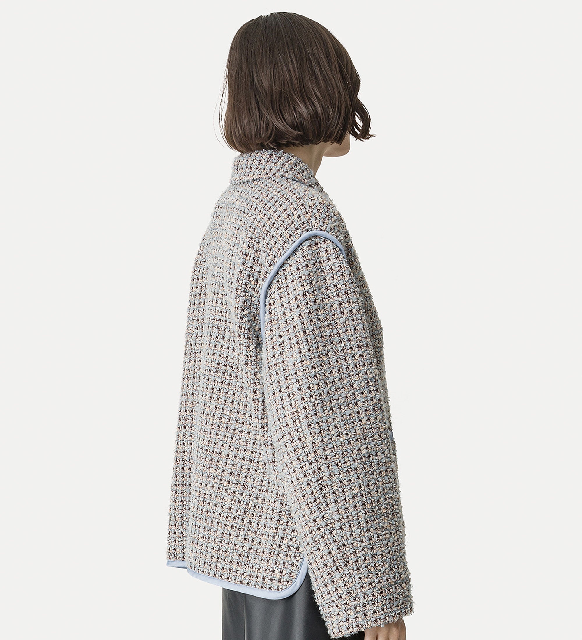 short duffle coat in fancy tweed light blue