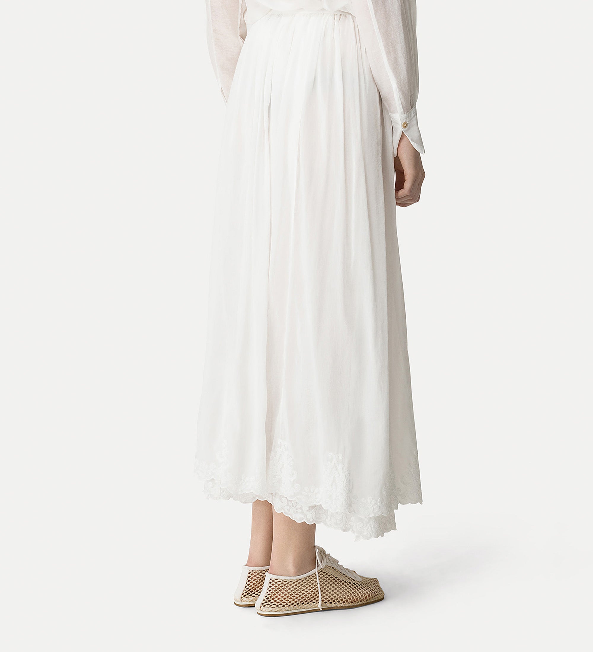 long skirt in embroidered voile white