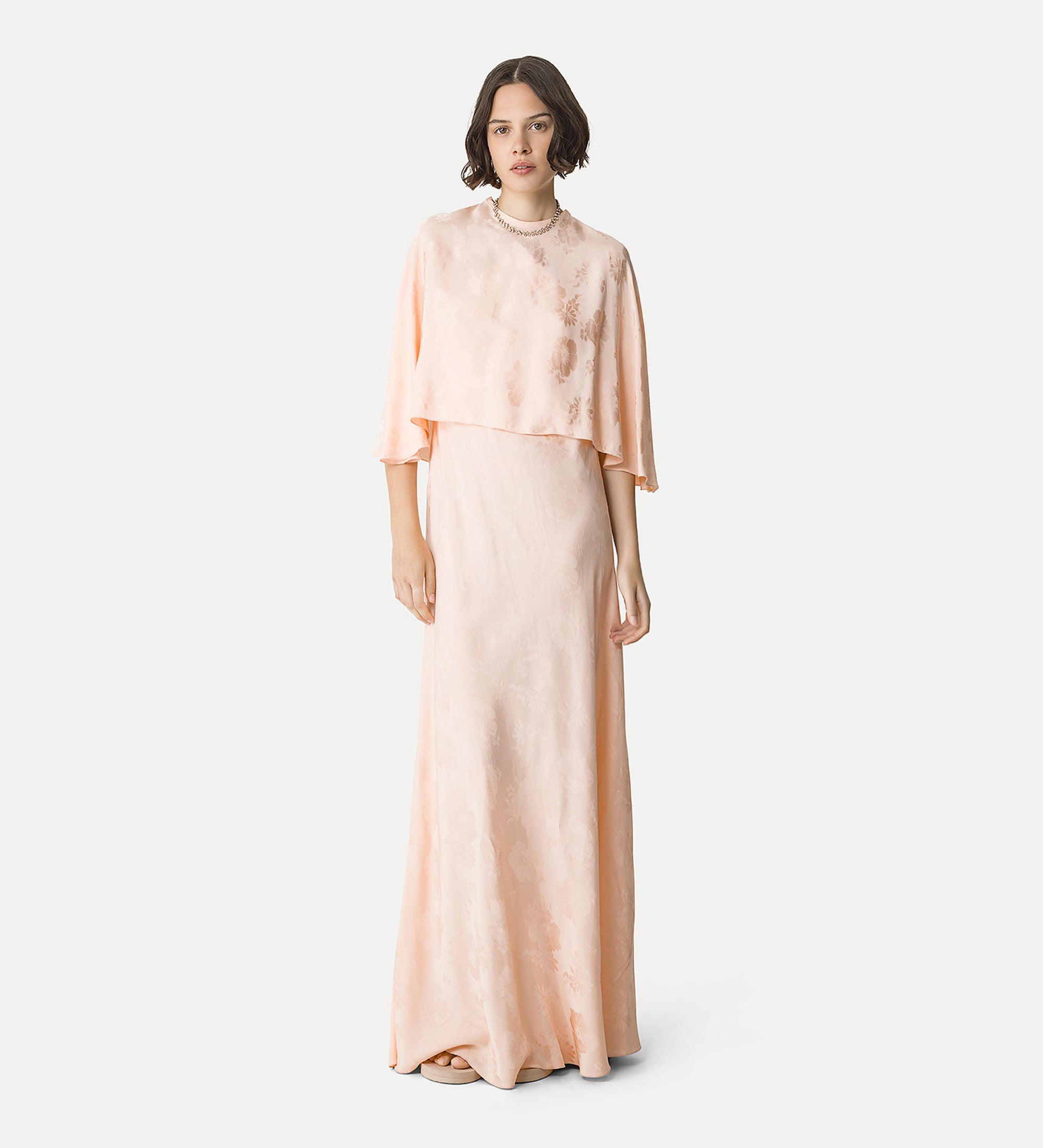 elegant dress in jacquard bouquet pink