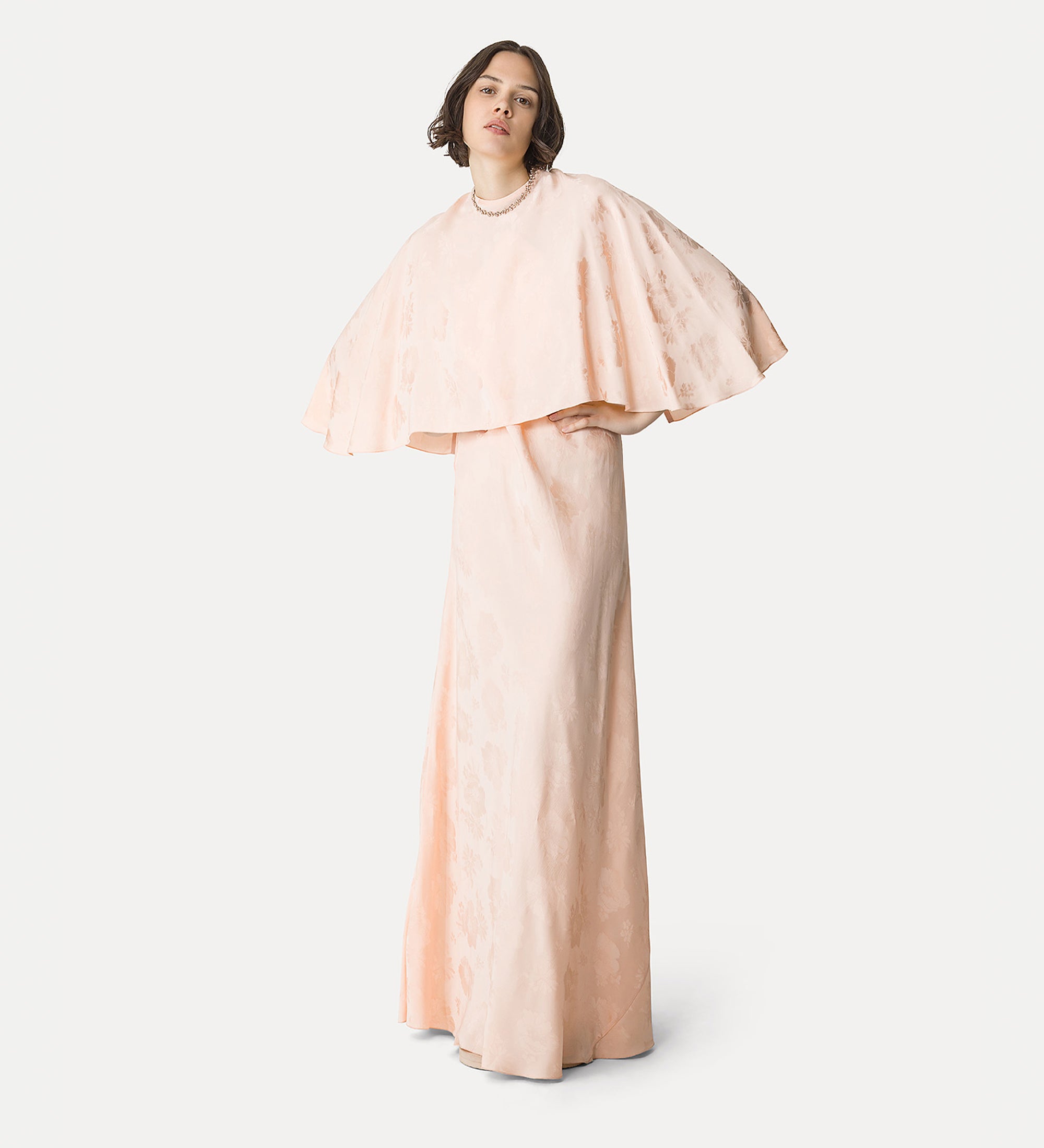 elegant dress in jacquard bouquet pink