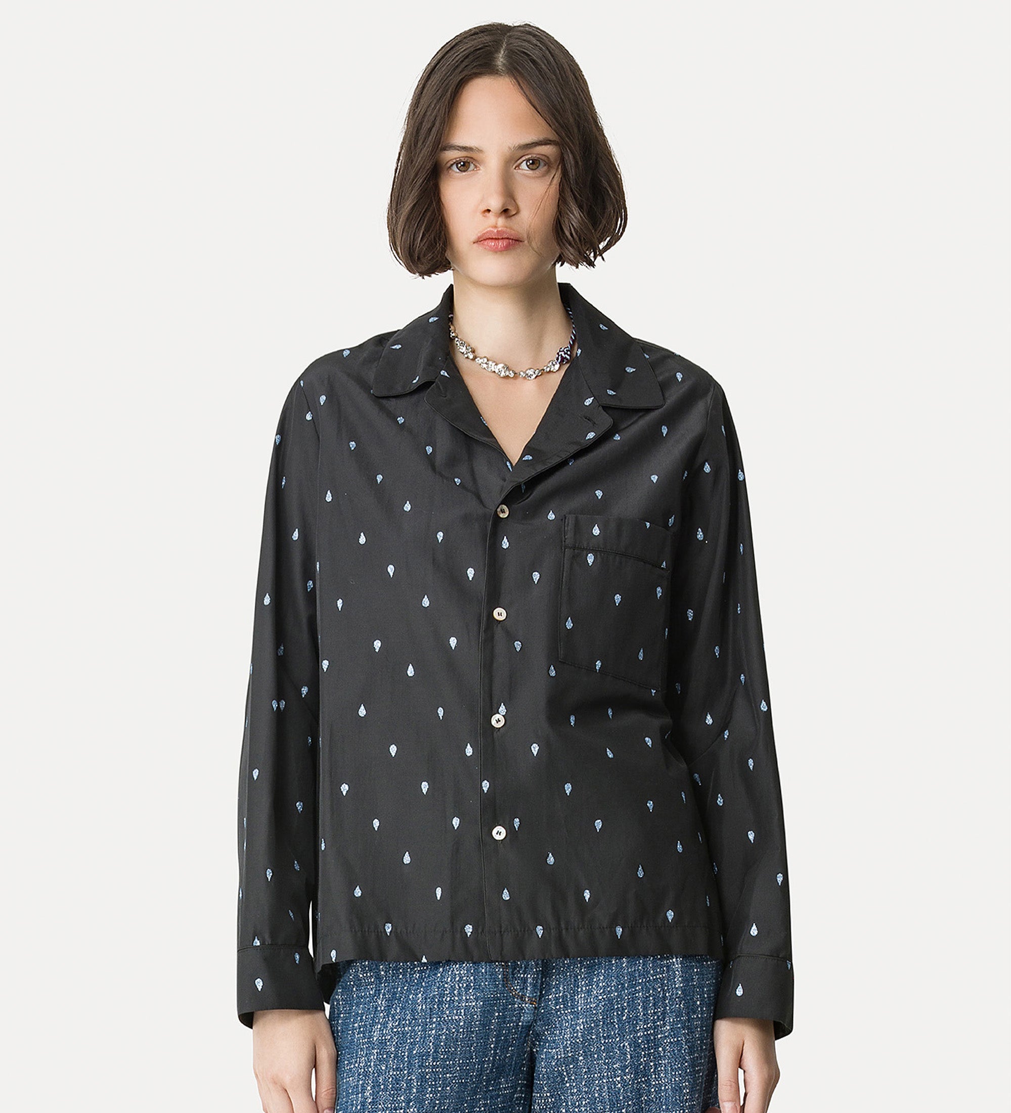 pajama—style shirt in glitter taffeta black