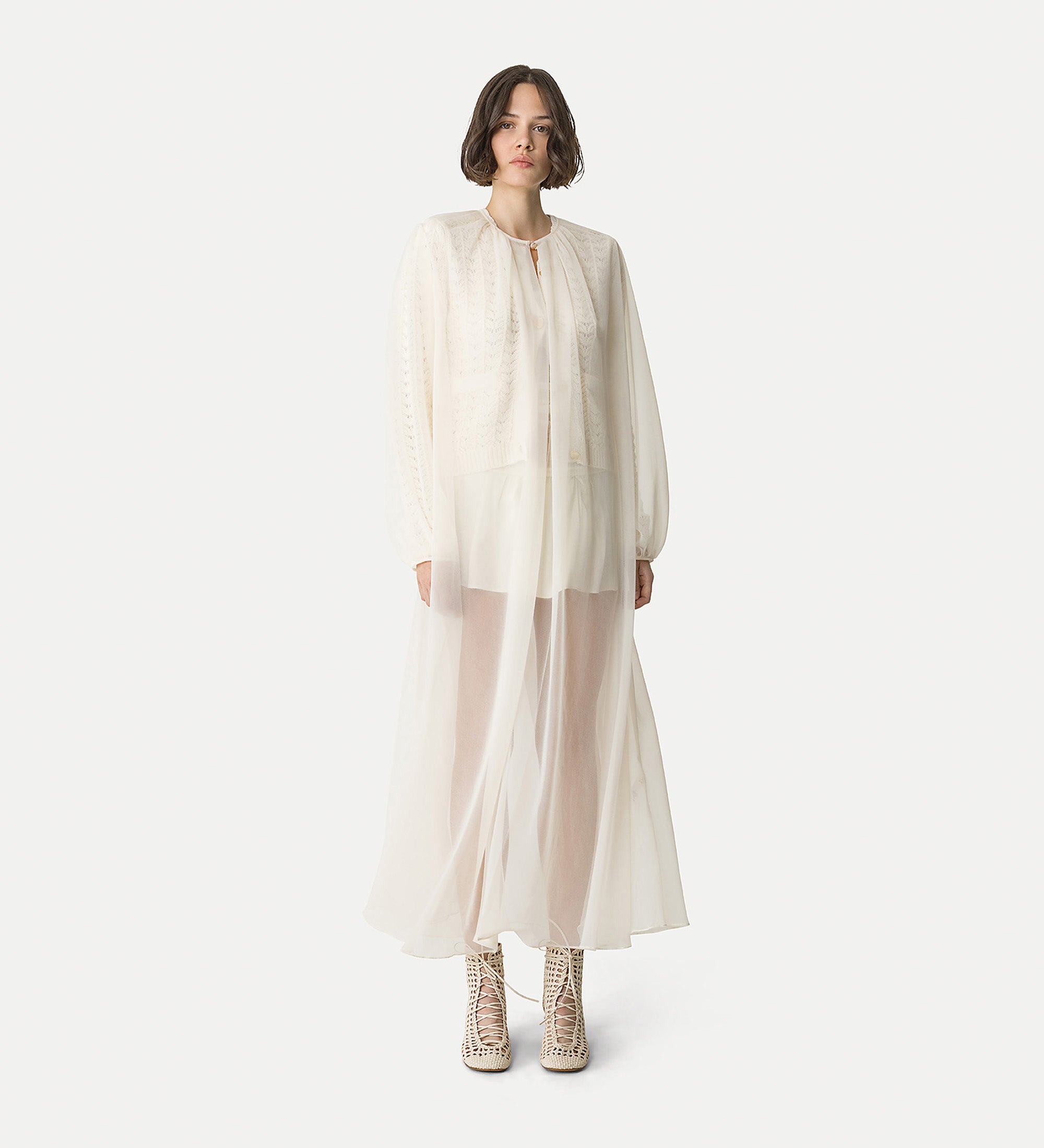 duster coat in contemporary chiffon white